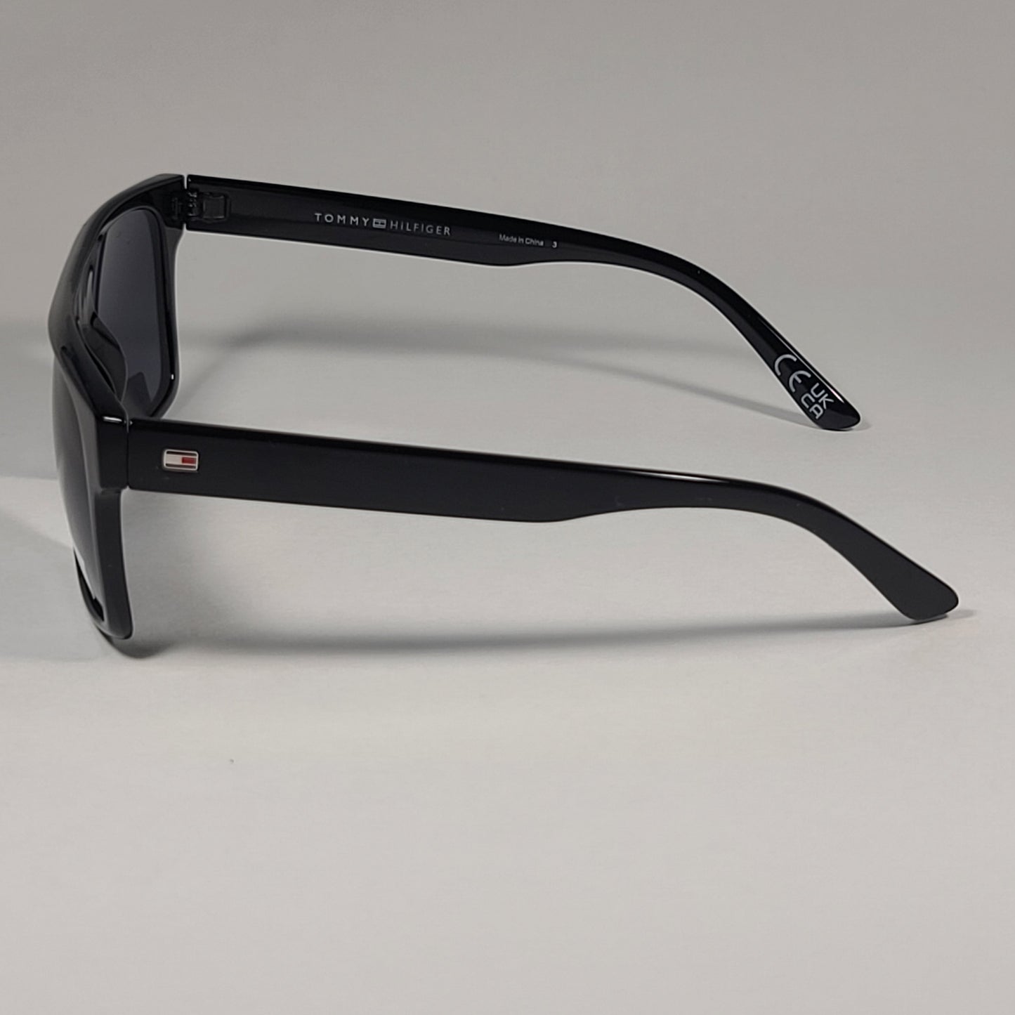 Tommy Hilfiger Gunner Rectangular Sunglasses Shiny Black Frame Gray Lens GUNNER MP OM618 - Sunglasses