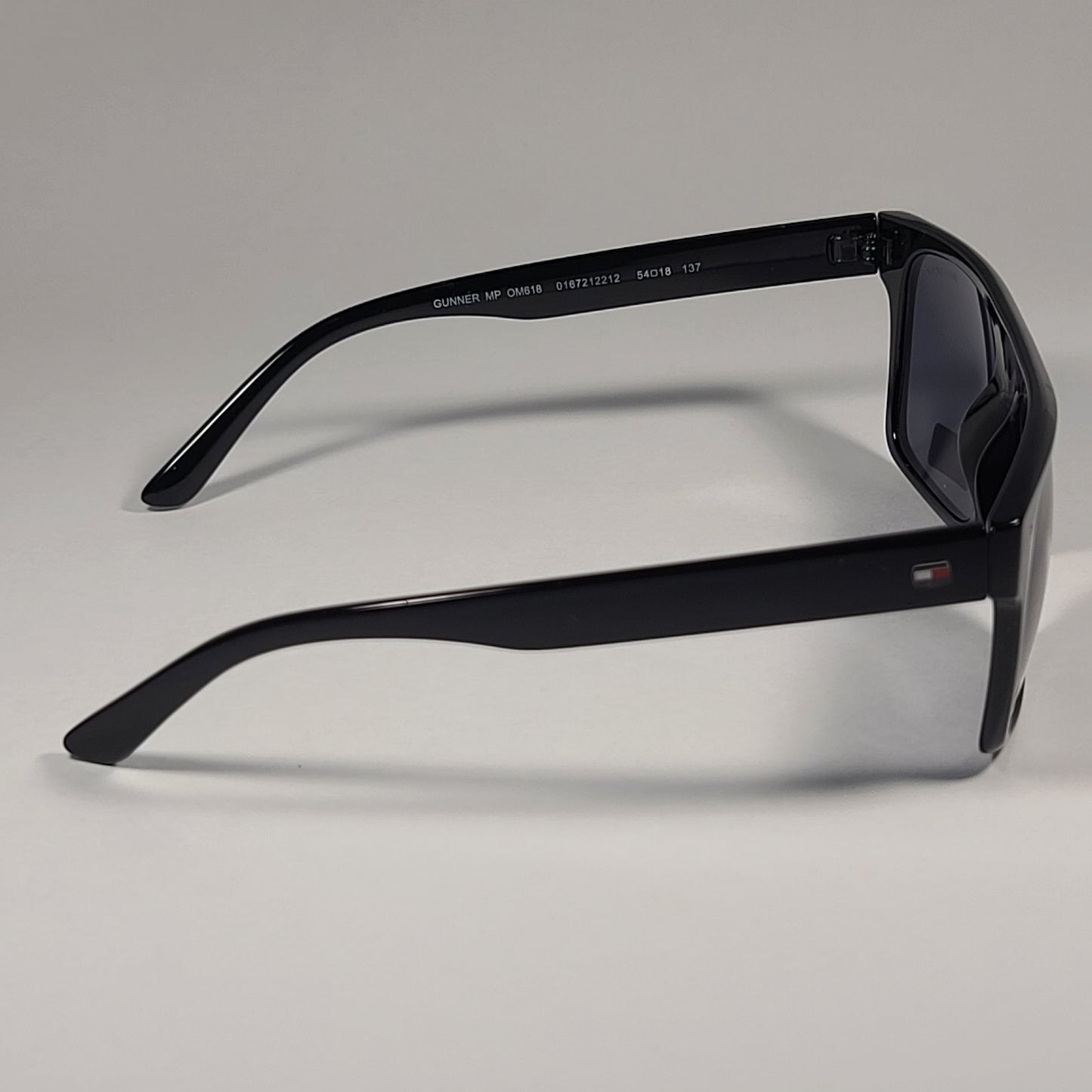Tommy Hilfiger Gunner Rectangular Sunglasses Shiny Black Frame Gray Lens GUNNER MP OM618 - Sunglasses