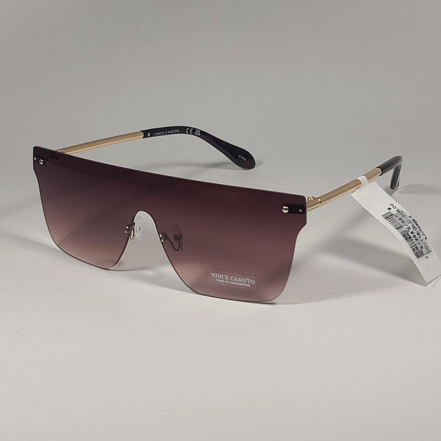 Vince Camuto VC1119 GLD Rimless Shield Sunglasses Gold Brown Frame Brown Gradient Lens - Sunglasses