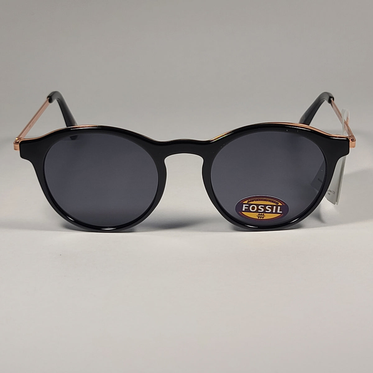 Fossil Round FW190 Women's Sunglasses Shiny Black Gold Tone Frame Gray