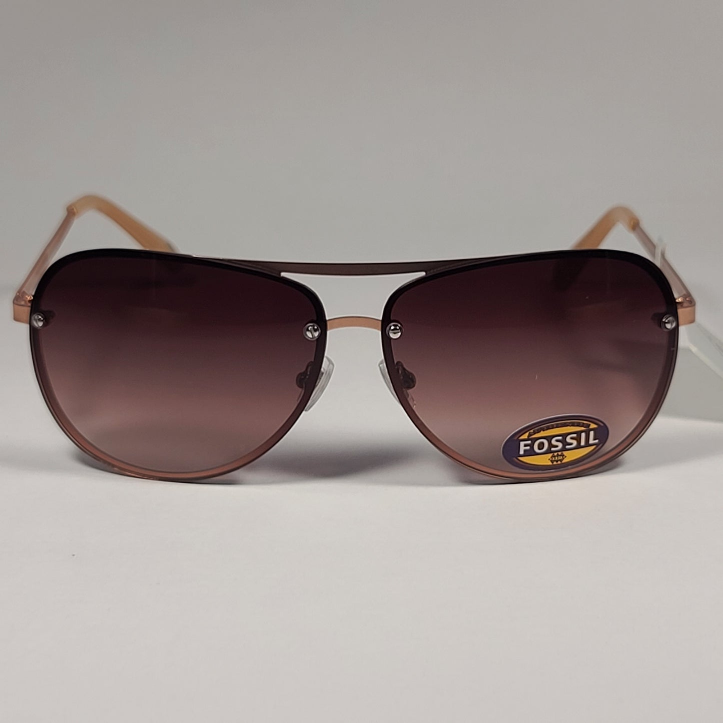 Fossil FW157 Rimless Pilot Sunglasses Rose Gold Frame / Brown Gradient Lens - Sunglasses