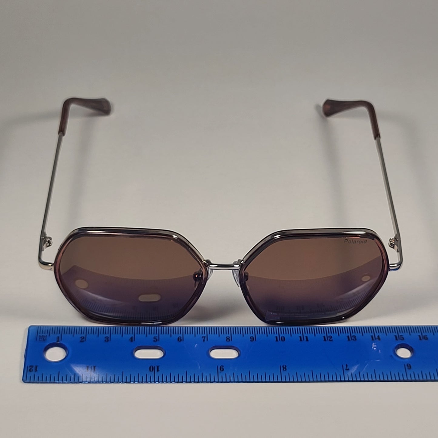 Polaroid Polarized Hexagon Sunglasses Brown Light Gold Frame Brown Lens POL 04 - Sunglasses