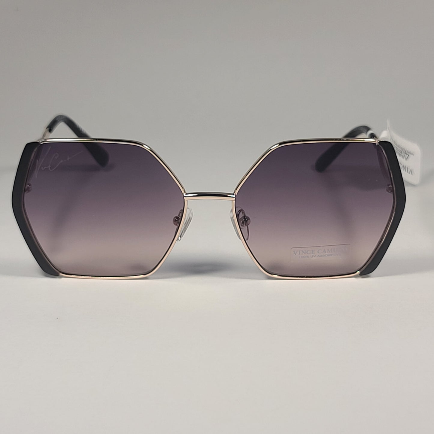 Vince Camuto VC900 GLDOX Oversize Geometric Sunglasses Gold Black Frame Gray Gradient Lens - Sunglasses