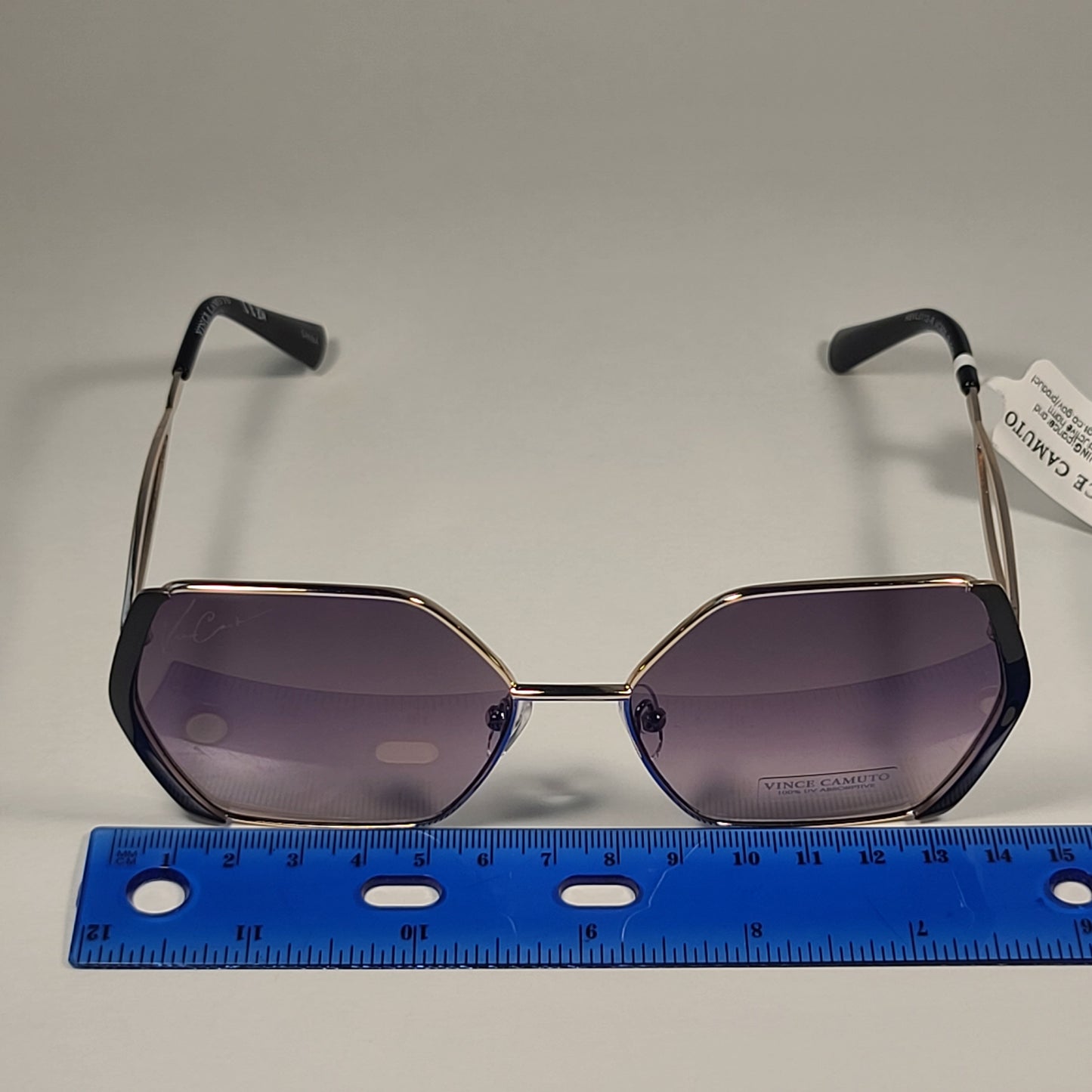 Vince Camuto VC900 GLDOX Oversize Geometric Sunglasses Gold Black Frame Gray Gradient Lens - Sunglasses