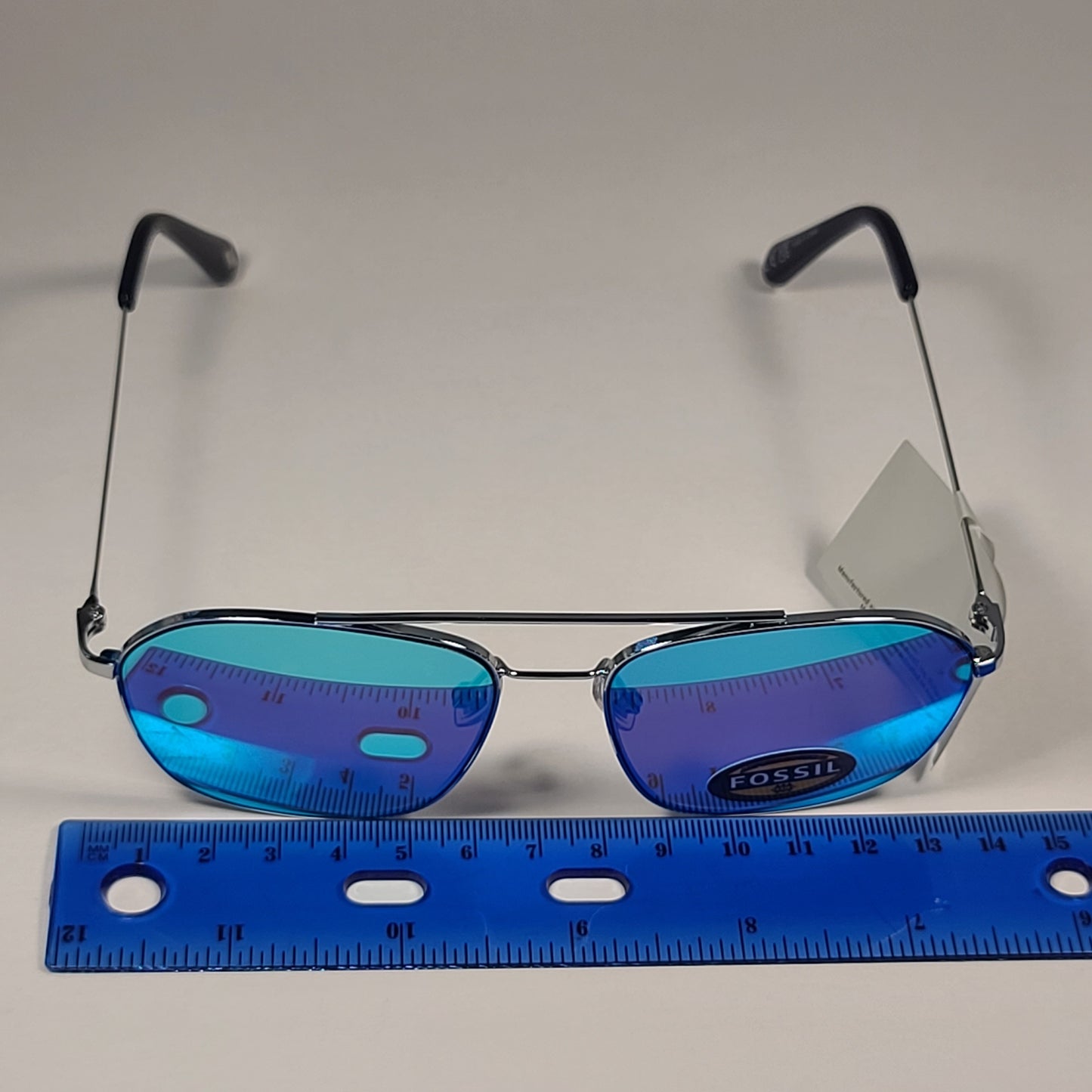 Fossil Navigator FW225 Women’s Sunglasses Silver Tone Metal / Aqua Blue Mirror Lens - Sunglasses