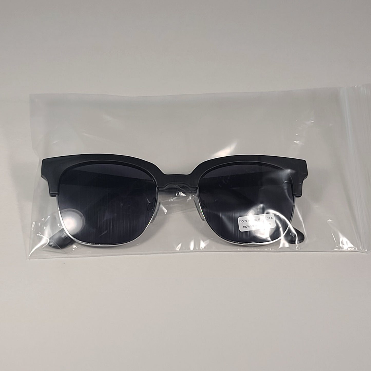 Tommy Hilfiger WP OU531 Square Club Sunglasses Matte Black Silver Frame Gray Lens - Sunglasses
