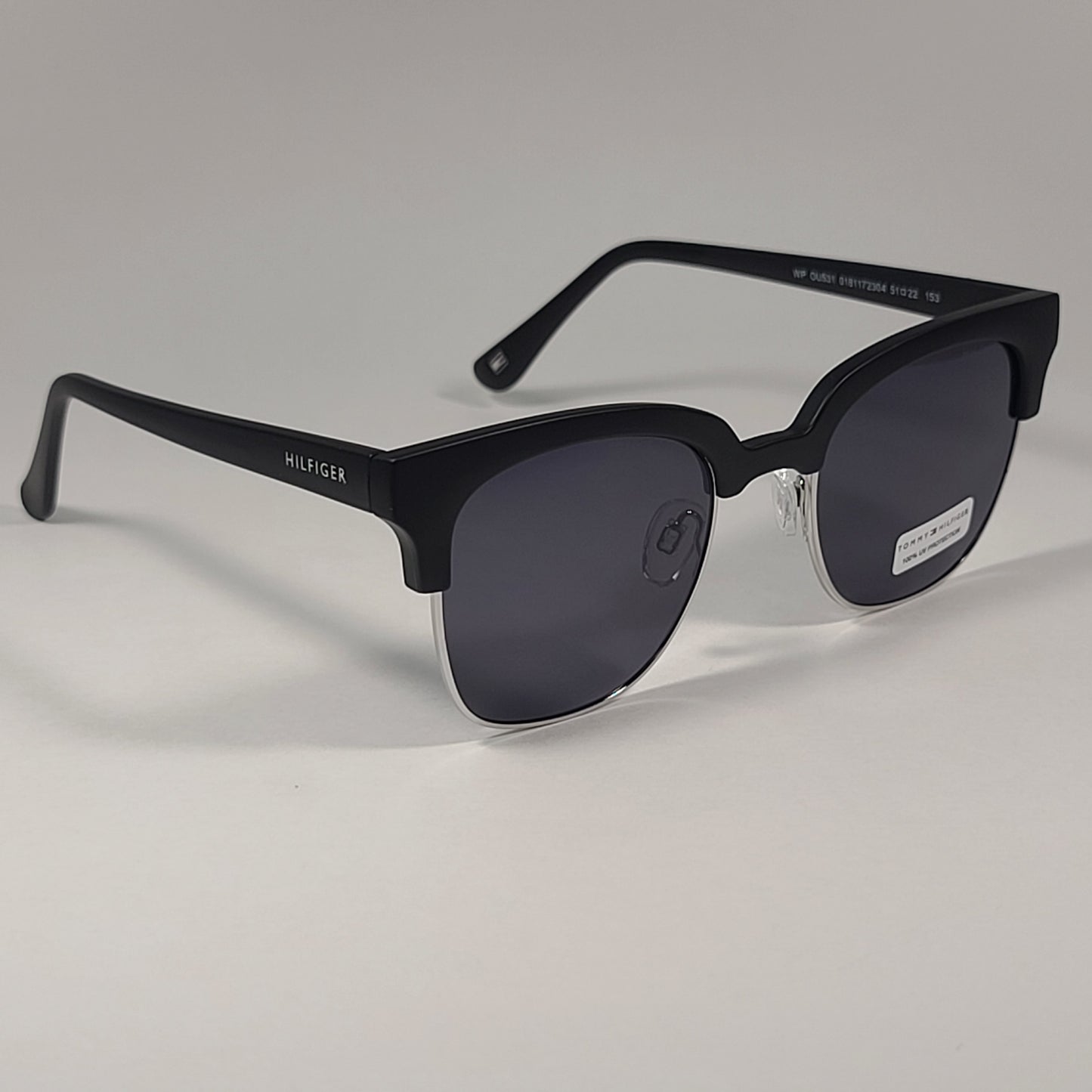 Tommy Hilfiger WP OU531 Square Club Sunglasses Matte Black Silver Frame Gray Lens - Sunglasses