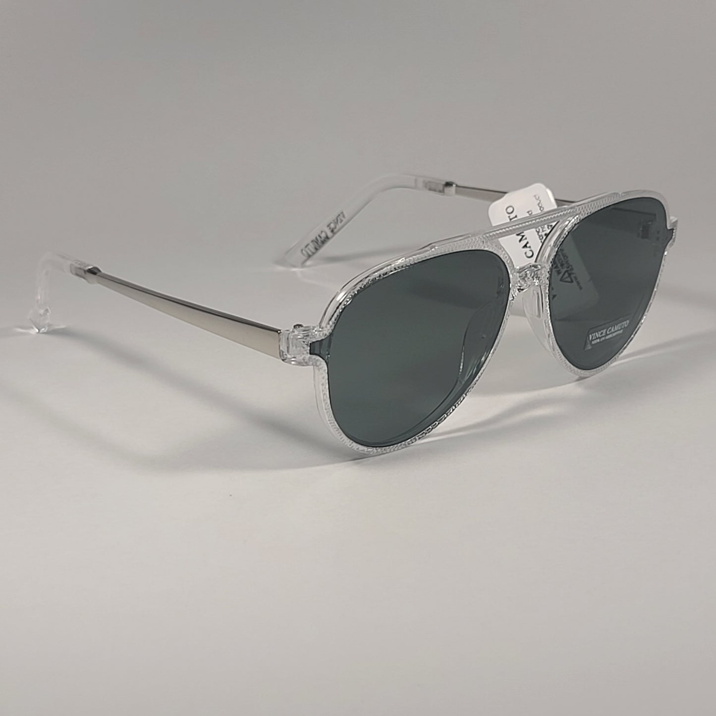 Vince Camuto VM627 CL Aviator Pilot Sunglasses Clear Silver Frame Green Lens - Sunglasses