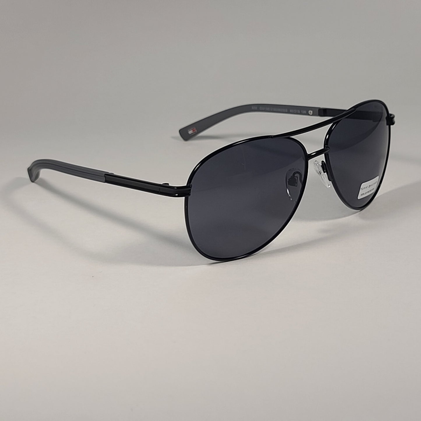 Tommy Hilfiger Bae MM OM195 Aviator Sunglasses Shiny Black Metal Frame Gray Lens - Sunglasses