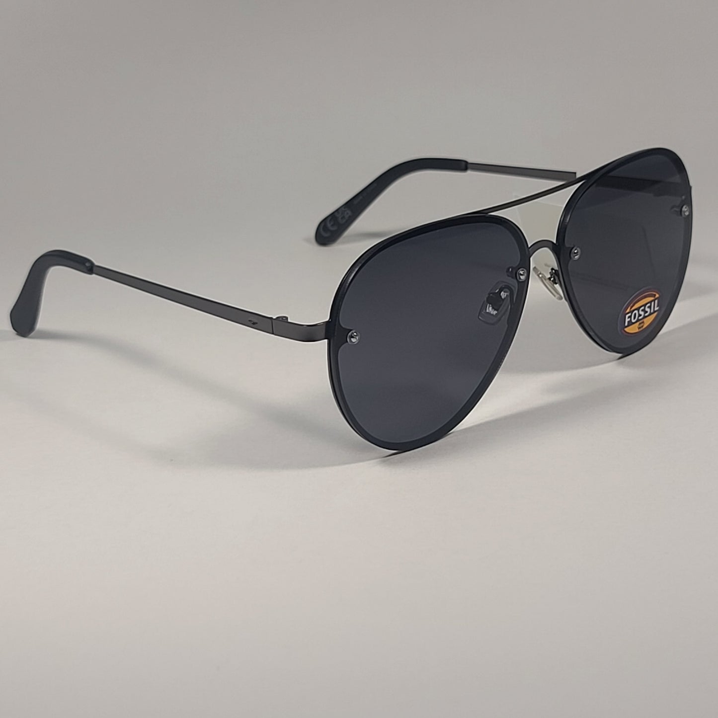 Fossil FW217 Rimless Aviator Sunglasses Matte Black Gunmetal Frame Gray Lens - Sunglasses