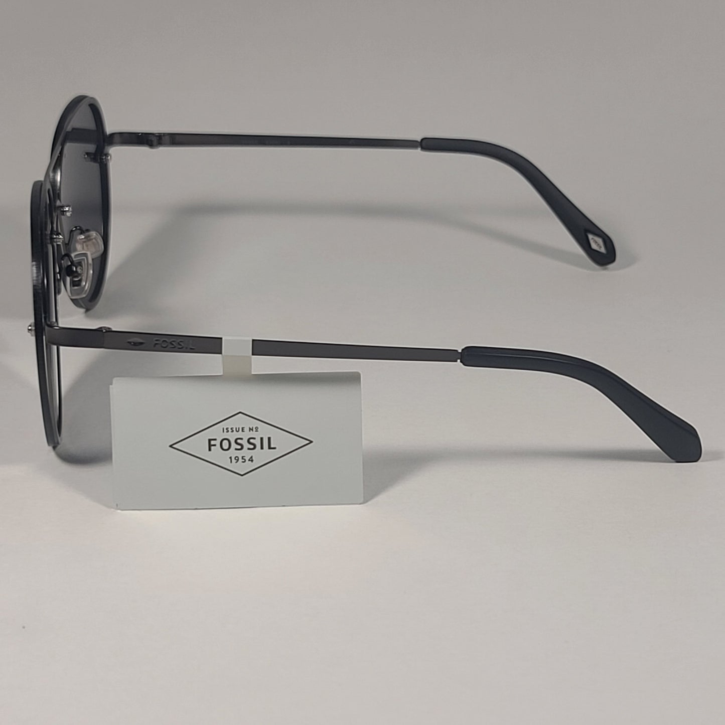 Fossil FW217 Rimless Aviator Sunglasses Matte Black Gunmetal Frame Gray Lens - Sunglasses
