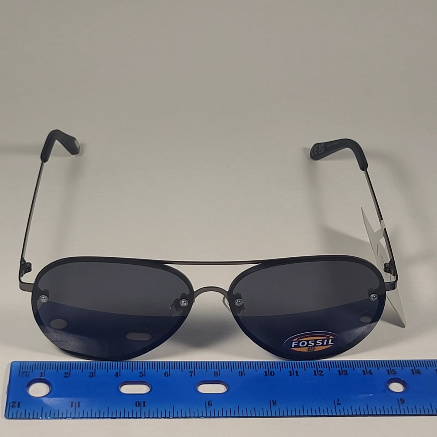 Fossil FW217 Rimless Aviator Sunglasses Matte Black Gunmetal Frame Gray Lens - Sunglasses
