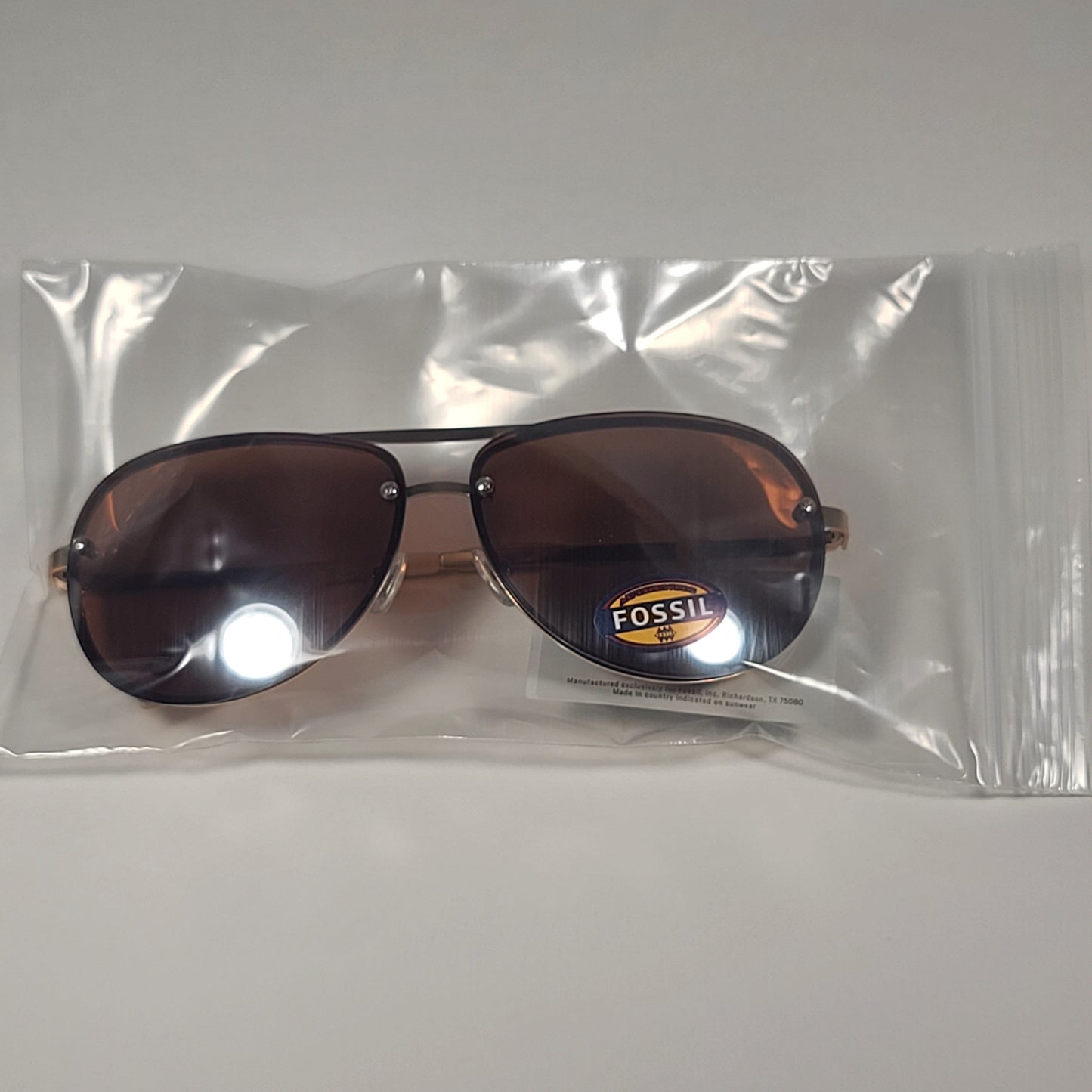 Fossil FW157 Rimless Pilot Sunglasses Gold Frame / Brown Flash Lens - Sunglasses