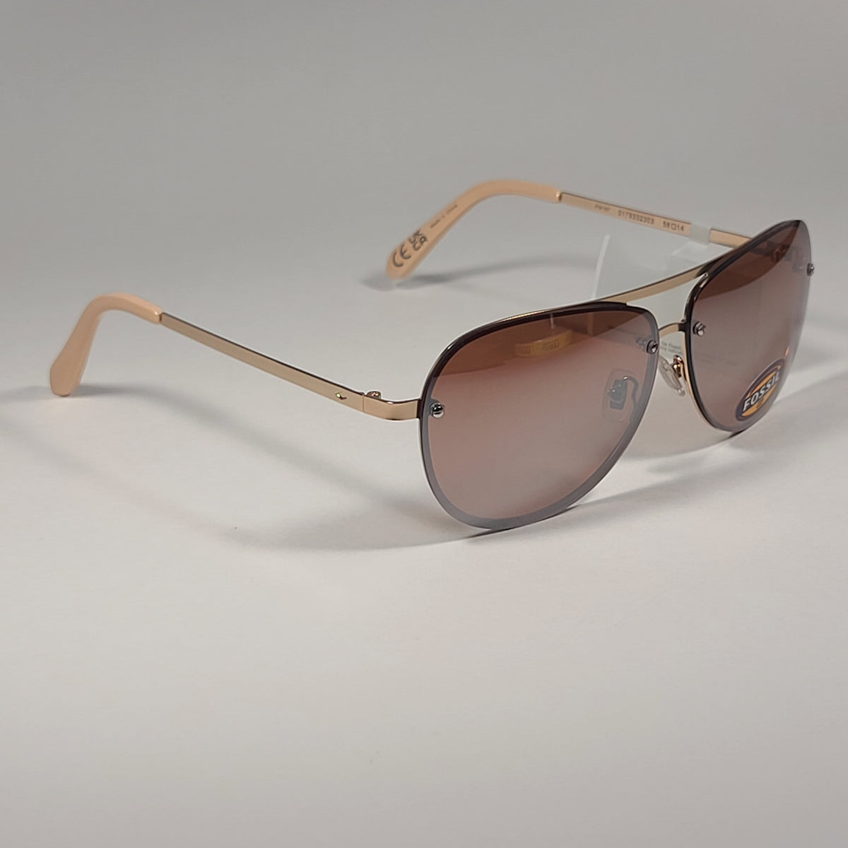 Fossil FW157 Rimless Pilot Sunglasses Gold Frame / Brown Flash Lens