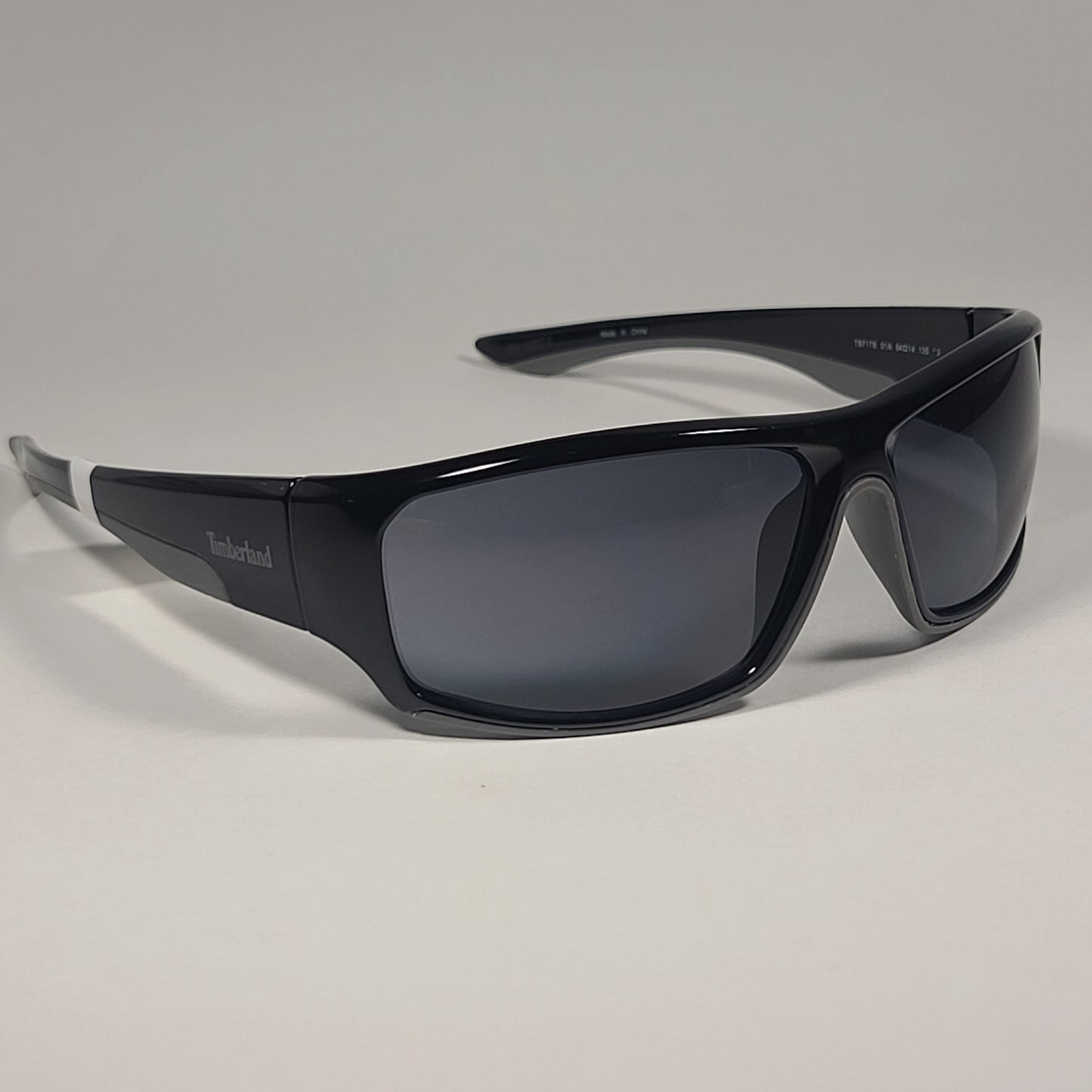 Timberland Wrap Sunglasses Shiny Black Gray Rubber Trim Gray Lens TB7178 01A - Sunglasses