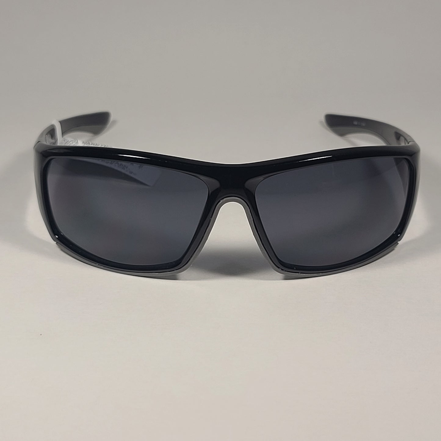 Timberland Wrap Sunglasses Shiny Black Gray Rubber Trim Gray Lens TB7178 01A - Sunglasses