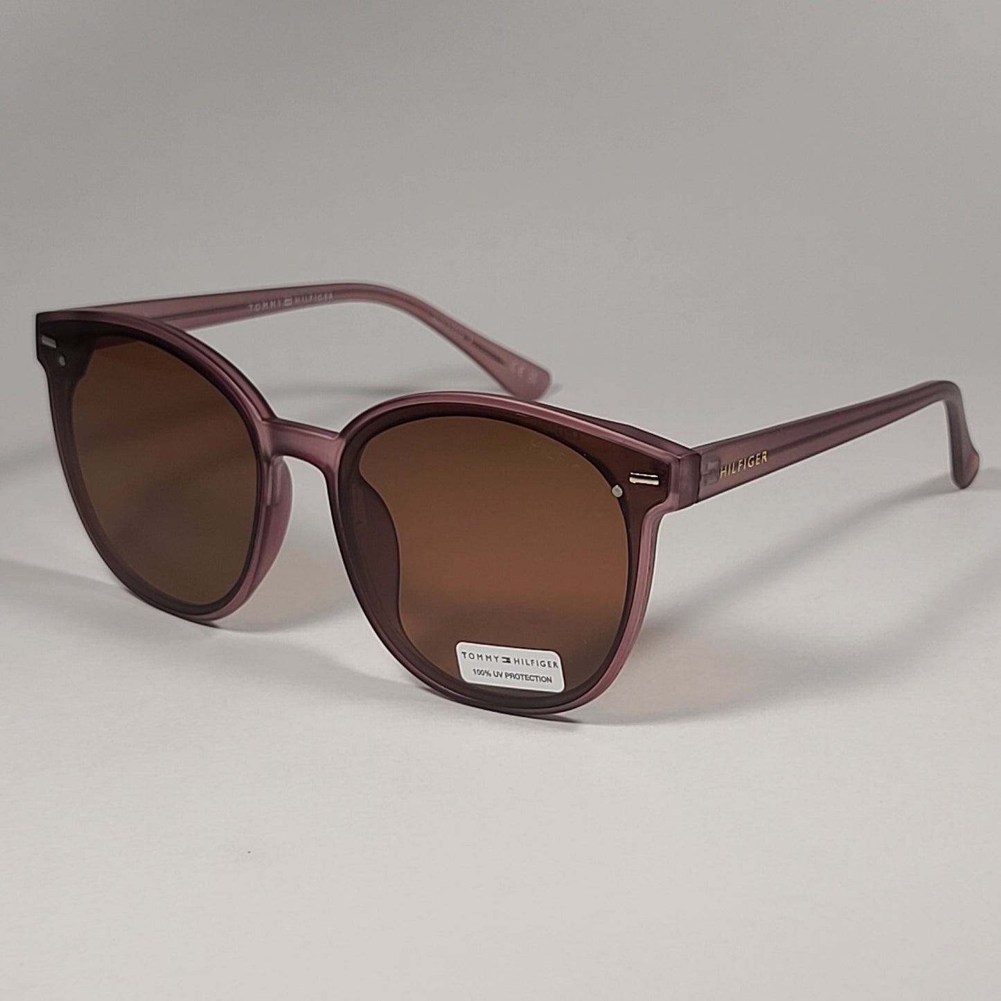 Tommy Hilfiger ’Ariana’ WP OL566 Round Cat Eye Sunglasses Pink Frame Brown Lens - Sunglasses