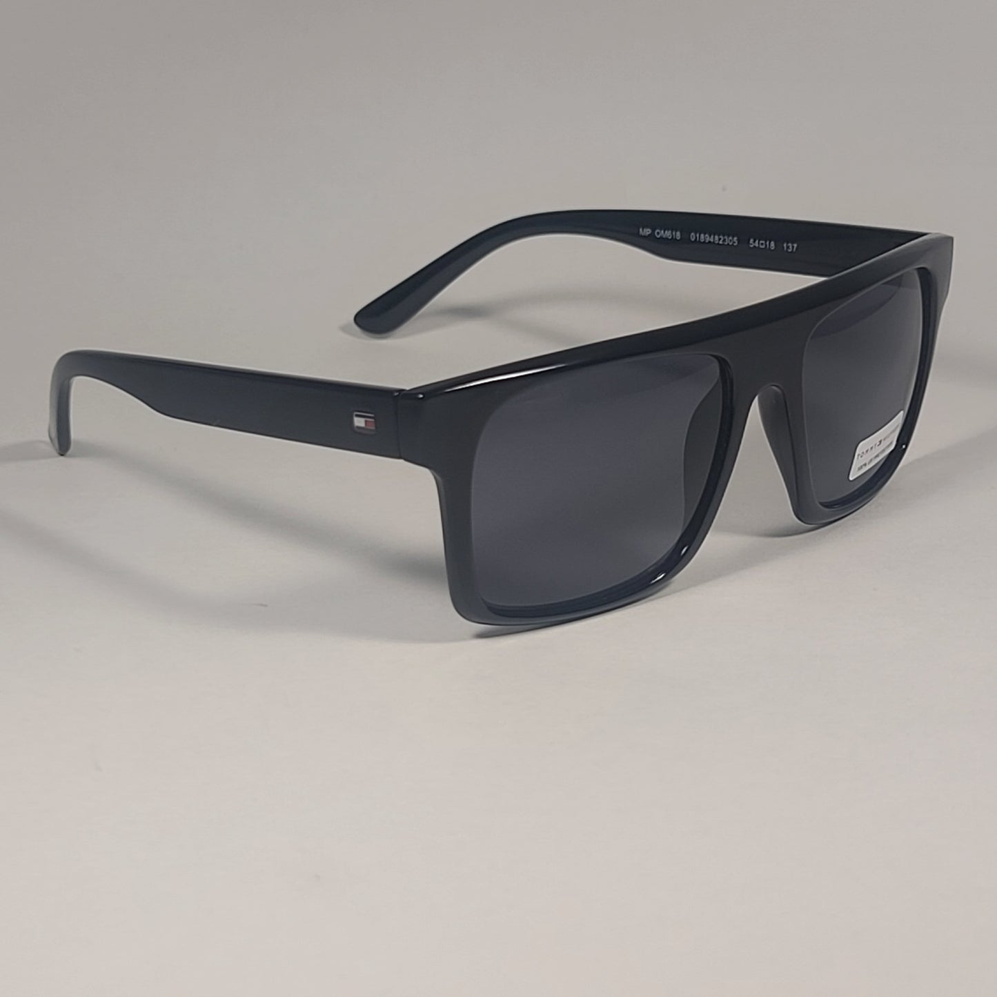 Tommy Hilfiger Gunner Rectangular Sunglasses Shiny Black Frame Gray Lens GUNNER MP OM618 - Sunglasses