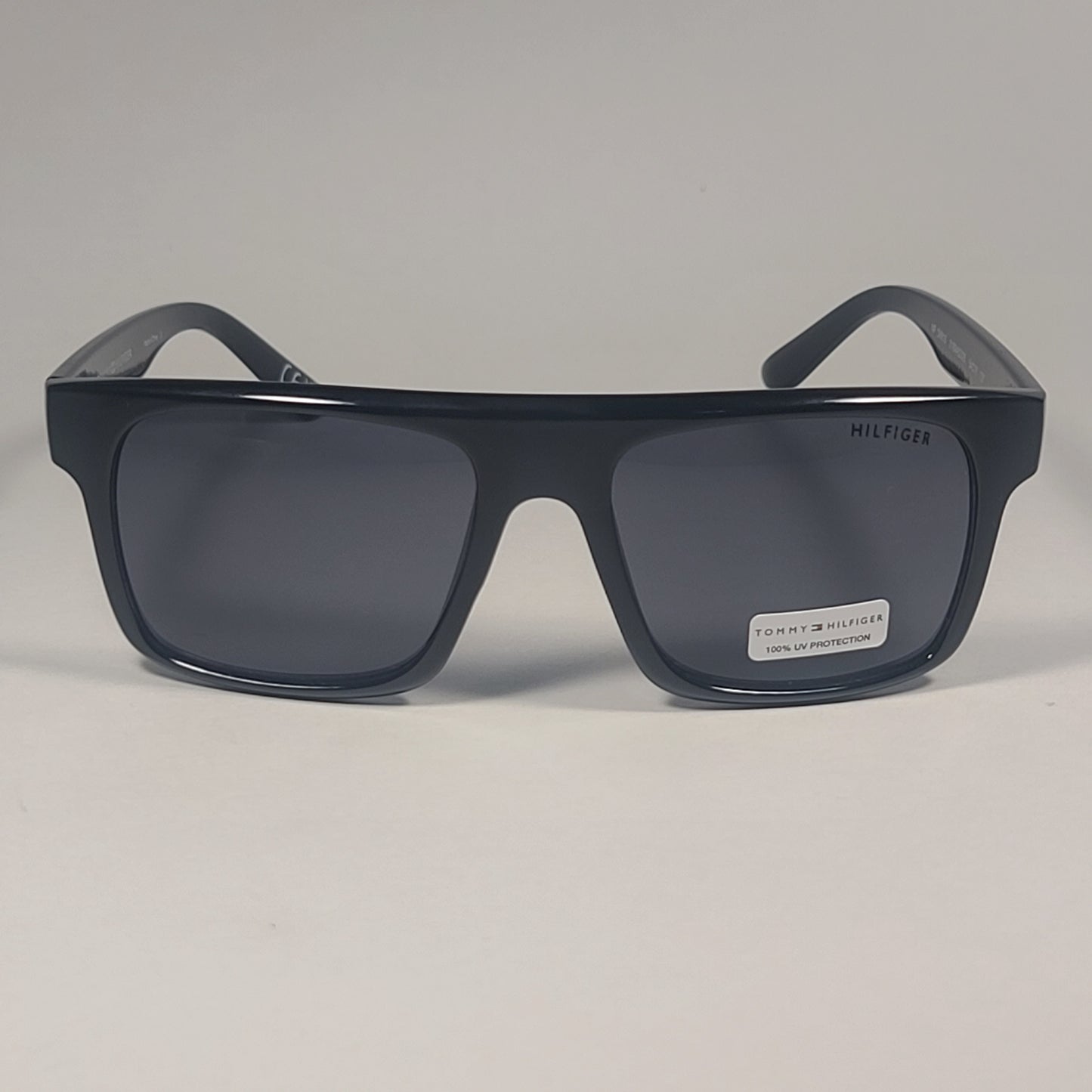 Tommy Hilfiger Gunner Rectangular Sunglasses Shiny Black Frame Gray Lens GUNNER MP OM618 - Sunglasses