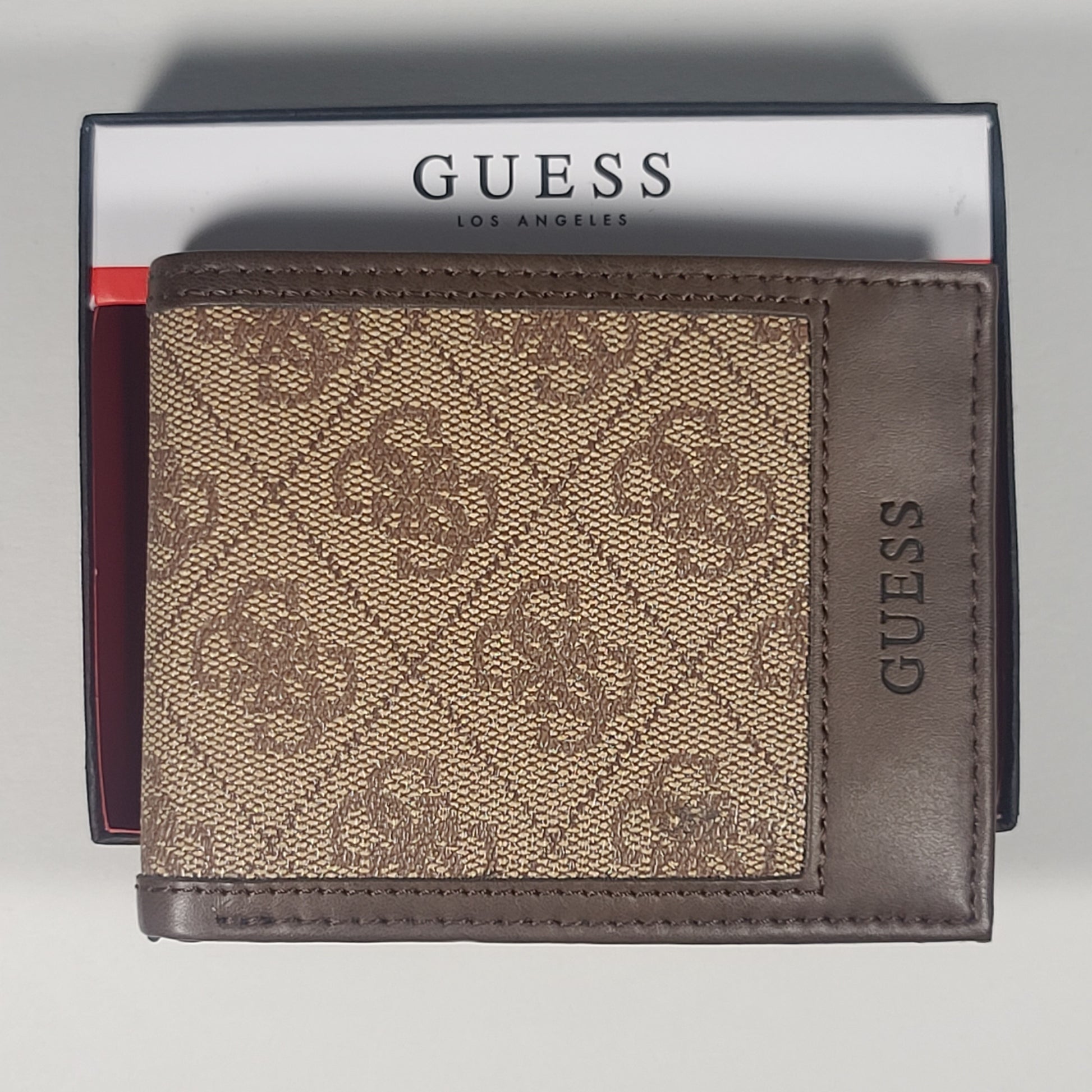 Guess Los Angeles Men’s Bifold Ebossed Brown Leather Wallet Passcase 31GO220112 - Wallets