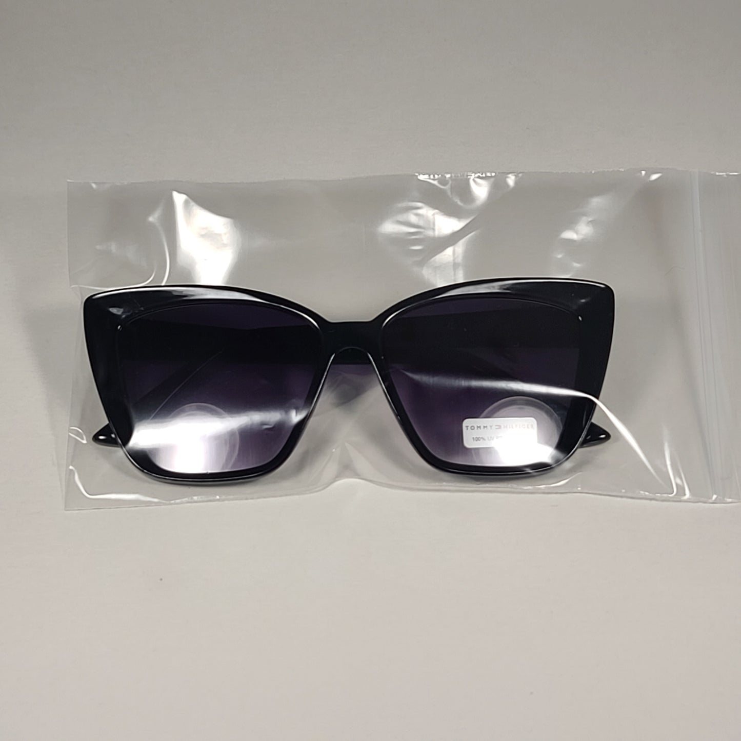 Tommy Hilfiger WP OL585 Cat Eye Sunglasses Black Gloss Frame Smoke Gray Lens - Sunglasses