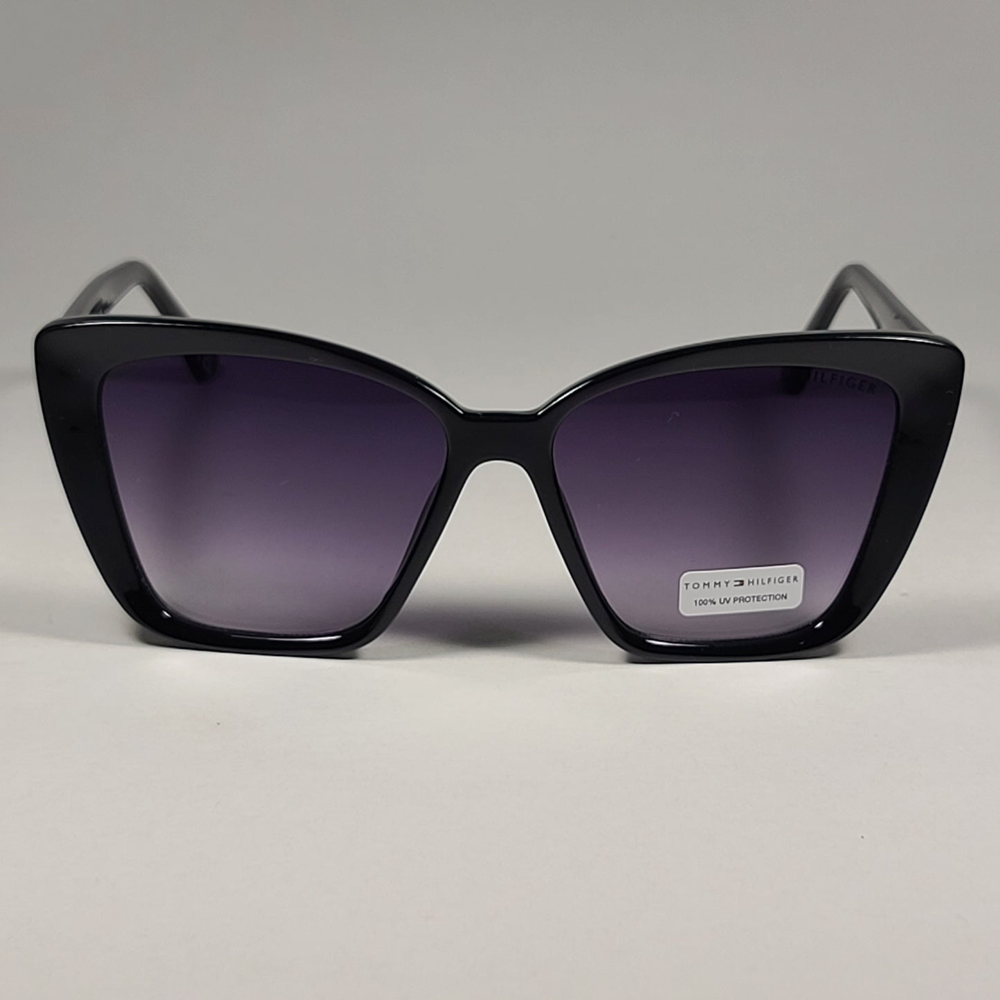 Tommy Hilfiger WP OL585 Cat Eye Sunglasses Black Gloss Frame Smoke Gray Lens - Sunglasses