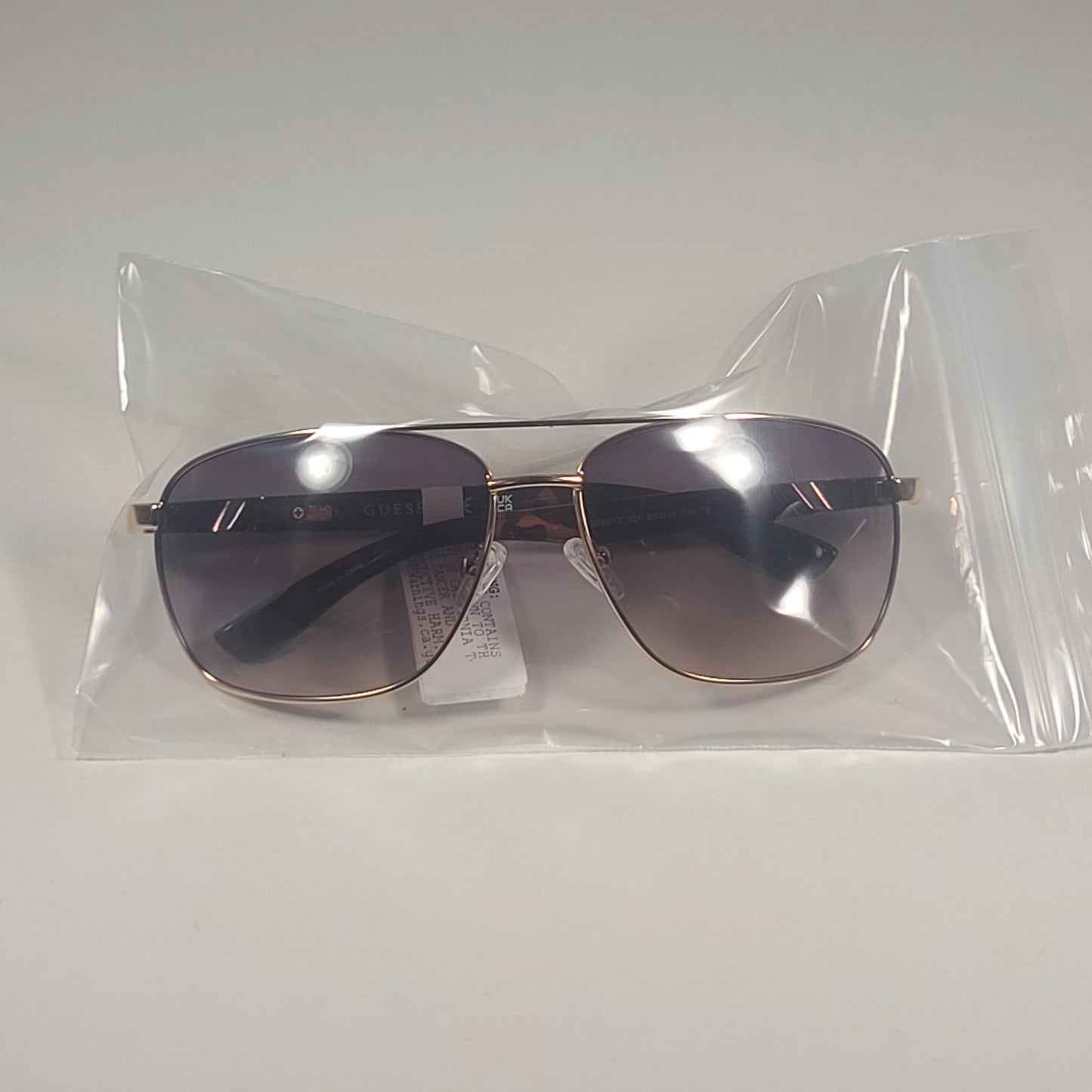 Guess Rectangle Sunglasses Gold And Brown Tortoise Frame Light Brown Gradient Lens GF0212 32F