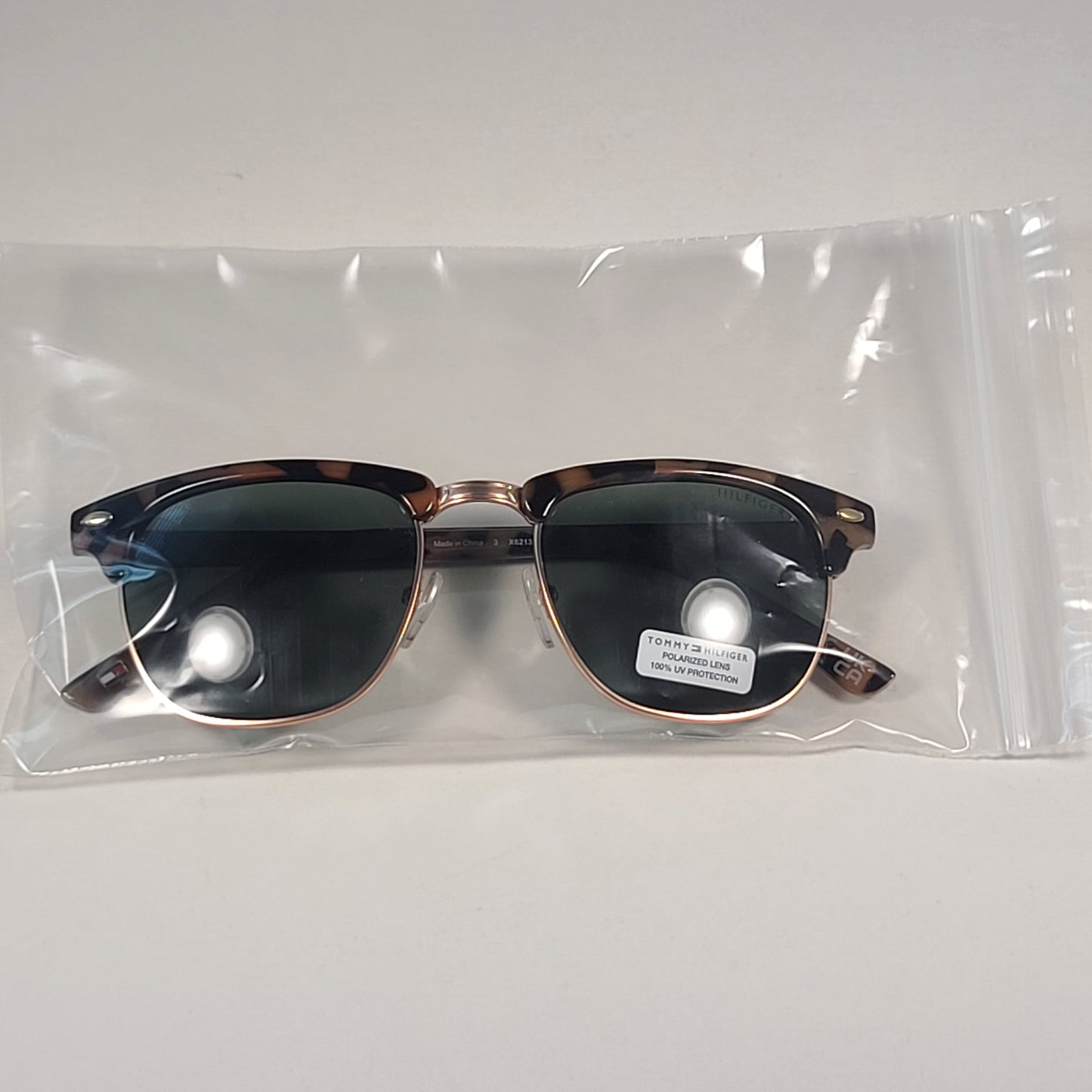 Tommy Hilfiger ’Buckley’ Polarized MM OU468P Square Club Sunglasses Tortoise Frame Green Lens