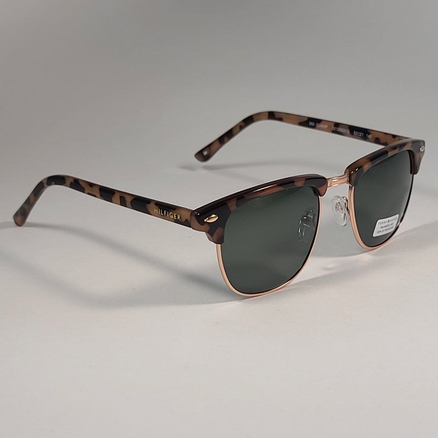 Tommy Hilfiger ’Buckley’ Polarized MM OU468P Square Club Sunglasses Tortoise Frame Green Lens