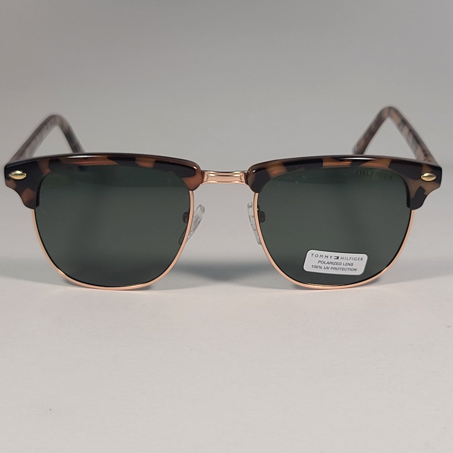 Tommy Hilfiger ’Buckley’ Polarized MM OU468P Square Club Sunglasses Tortoise Frame Green Lens