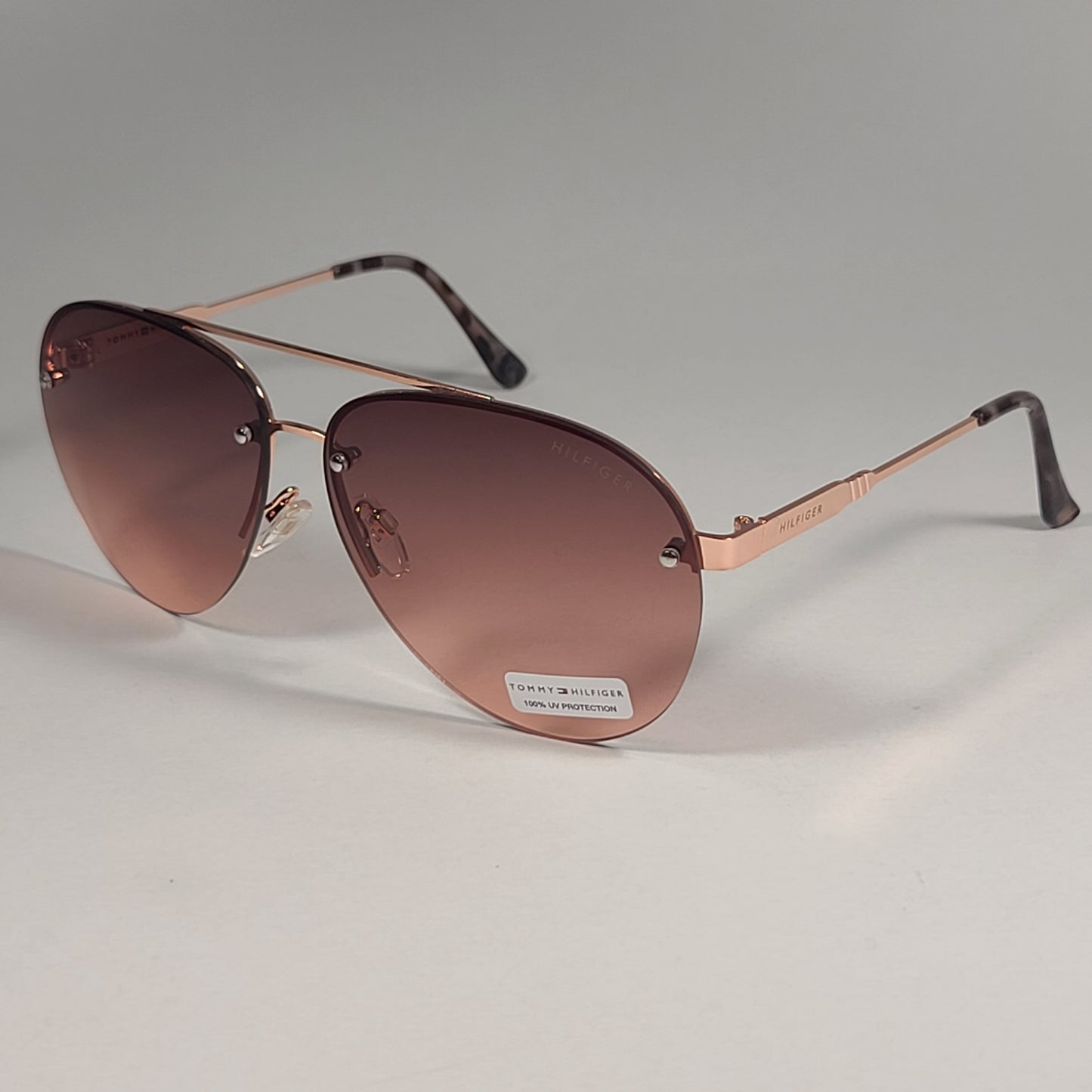 Tommy Hilfiger WM OL610 Rimless Aviator Sunglasses Rose Gold Brown Gradient Lens 60mm - Sunglasses