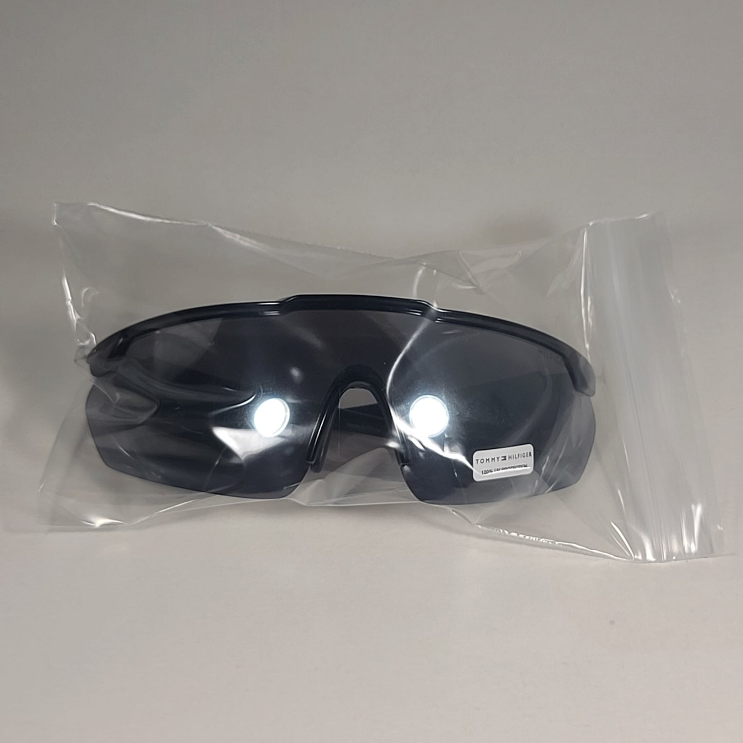 Tommy Hilfiger MP OM647 Shield Sport Sunglasses Shiny Black Silver Mirror 99mm - Sunglasses