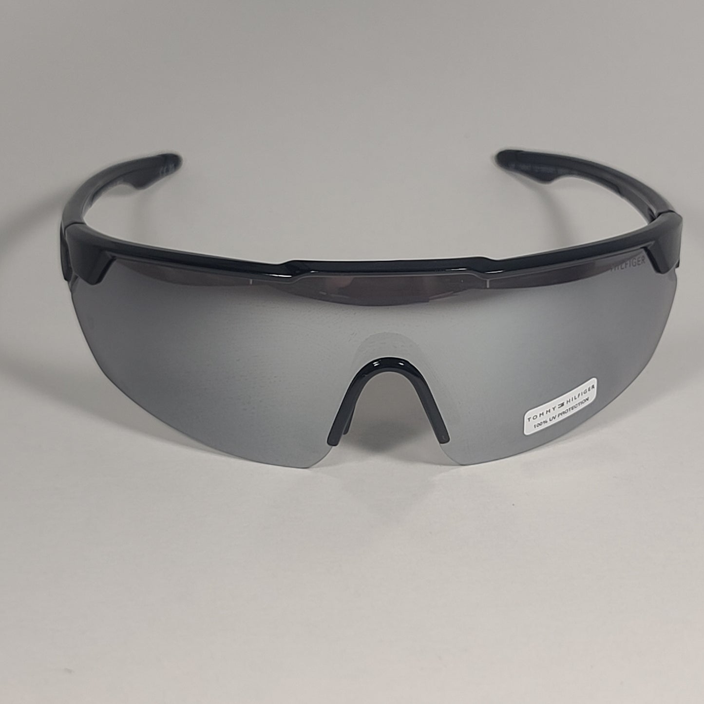 Tommy Hilfiger MP OM647 Shield Sport Sunglasses Shiny Black Silver Mirror 99mm - Sunglasses