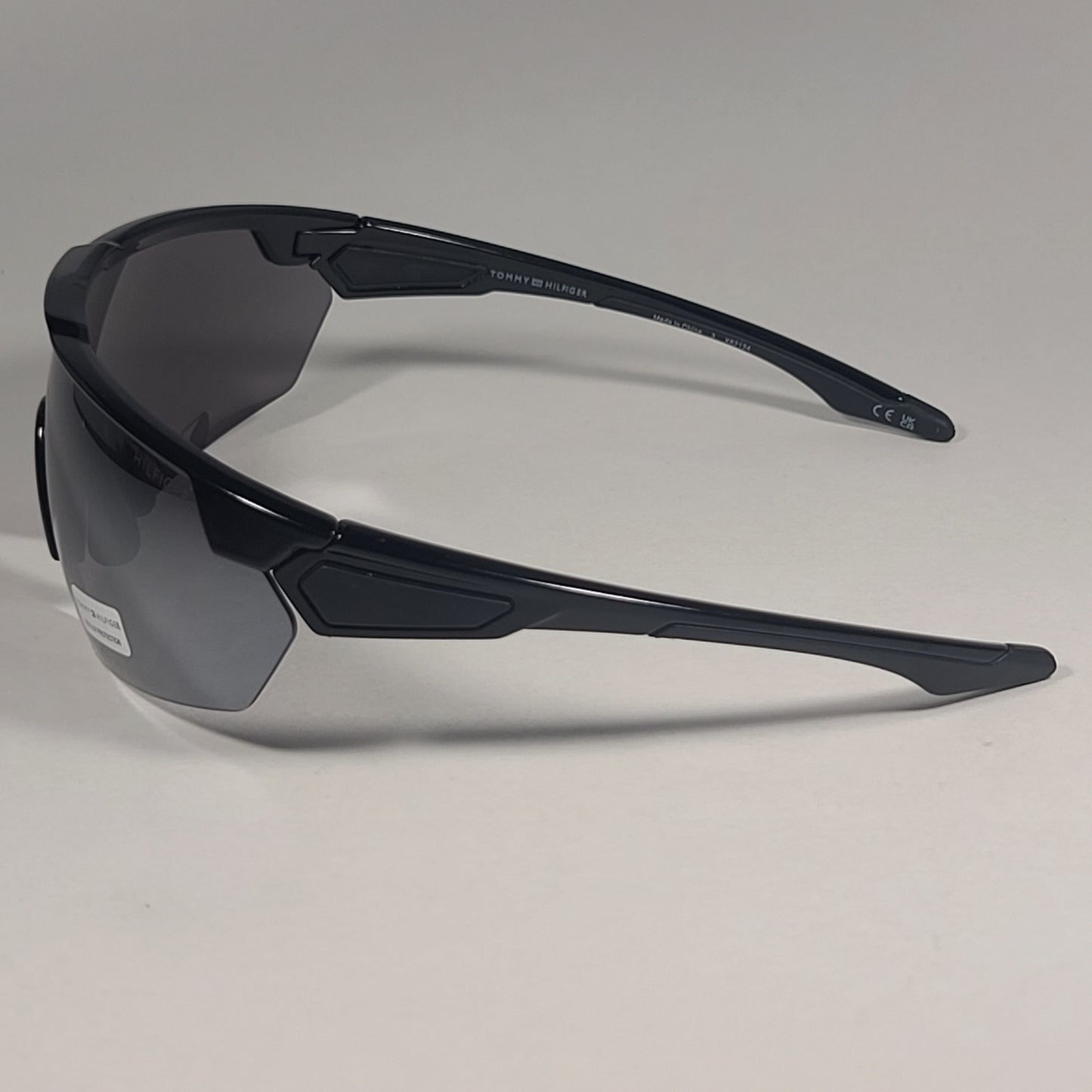Tommy Hilfiger MP OM647 Shield Sport Sunglasses Shiny Black Silver Mirror 99mm - Sunglasses