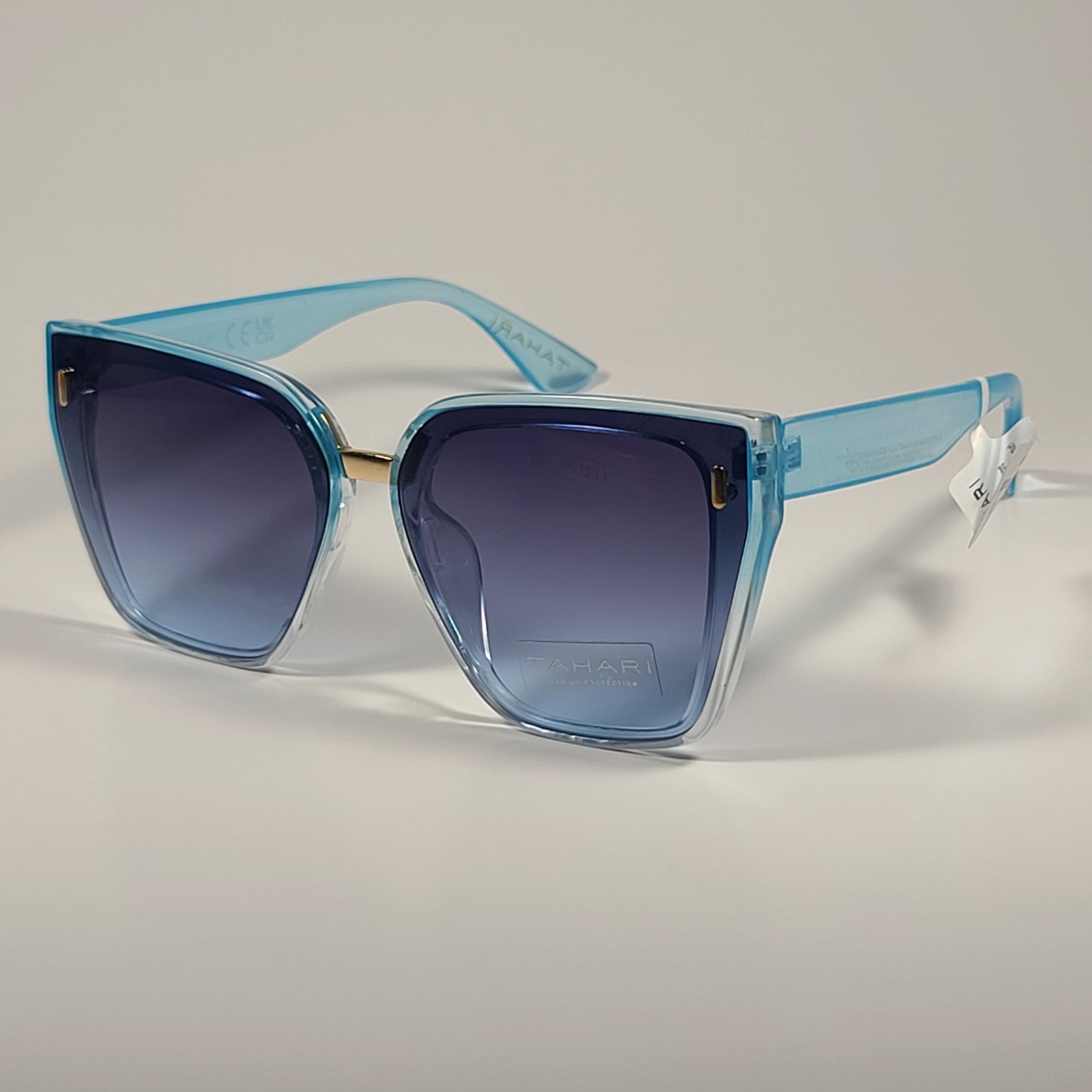 Tahari Cat Eye Shield Sunglasses Blue Crystal Frame Blue Gradient TH816 BLX - Sunglasses