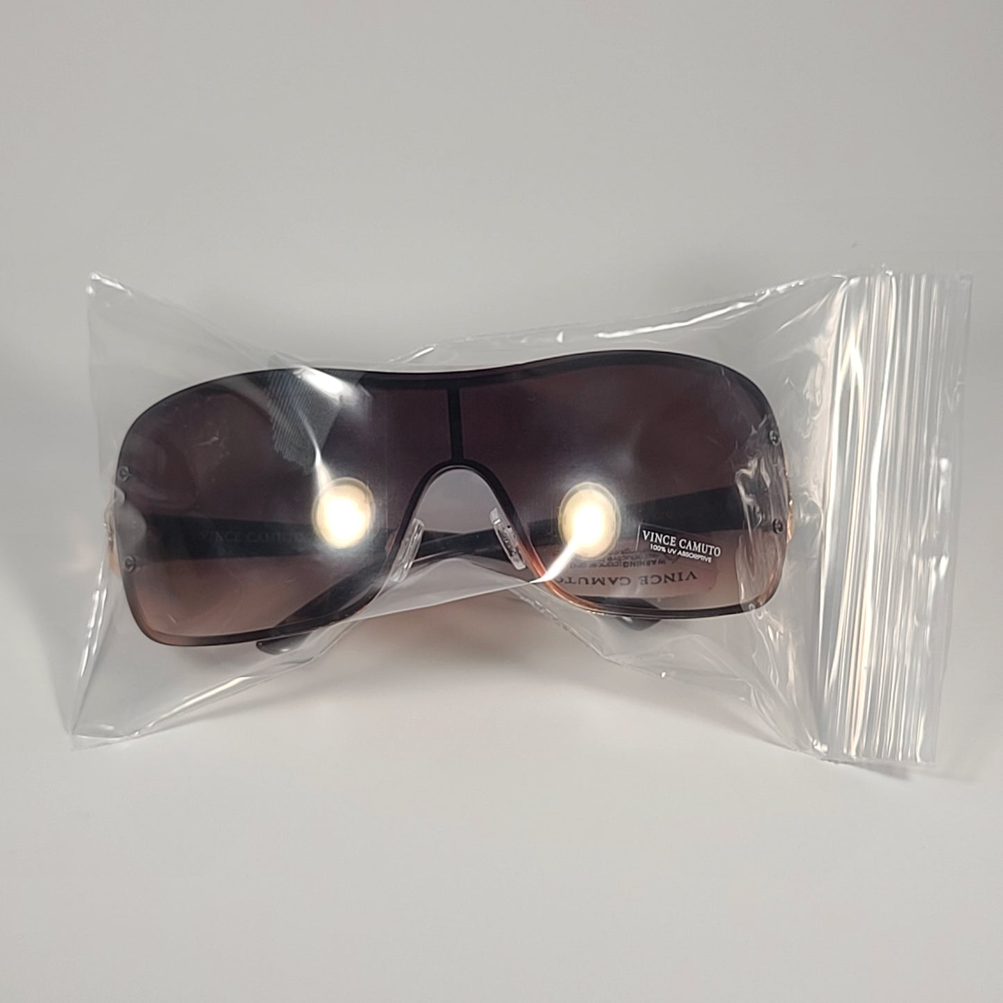 Vince Camuto VC1000 GLD Rimless Shield Sunglasses Gold Brown Frame Brown Gradient Lens - Sunglasses