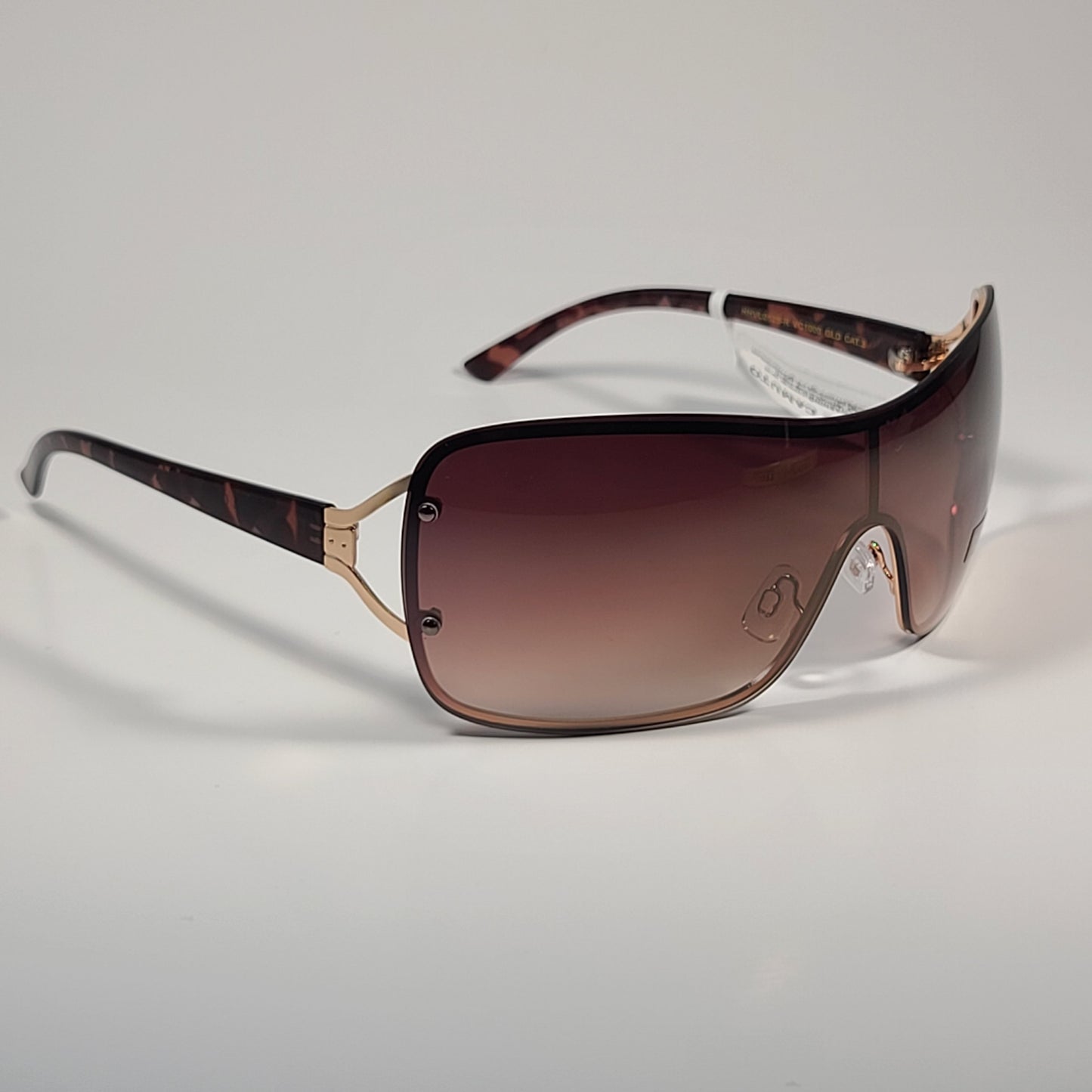 Vince Camuto VC1000 GLD Rimless Shield Sunglasses Gold Brown Frame Brown Gradient Lens - Sunglasses