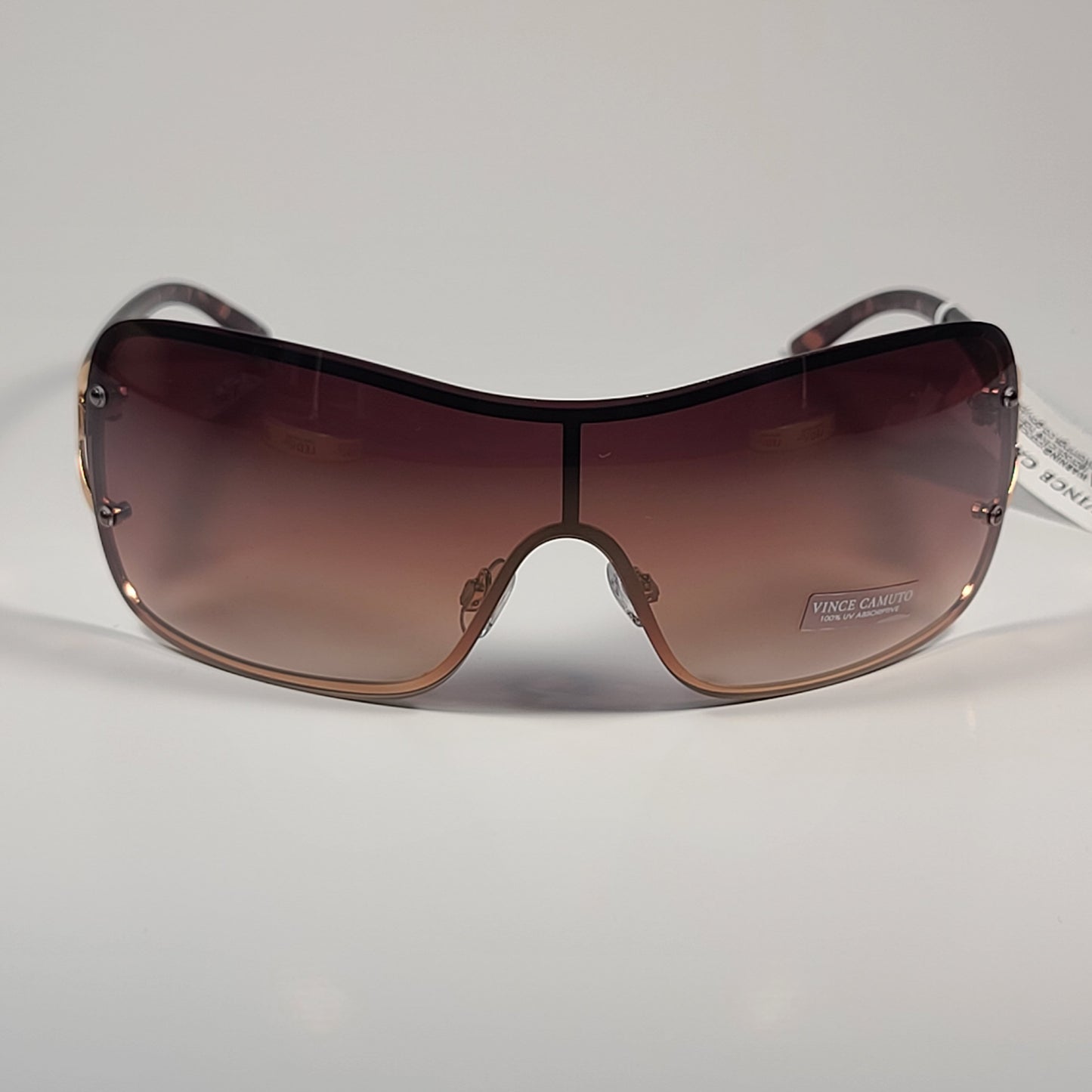 Vince Camuto VC1000 GLD Rimless Shield Sunglasses Gold Brown Frame Brown Gradient Lens - Sunglasses