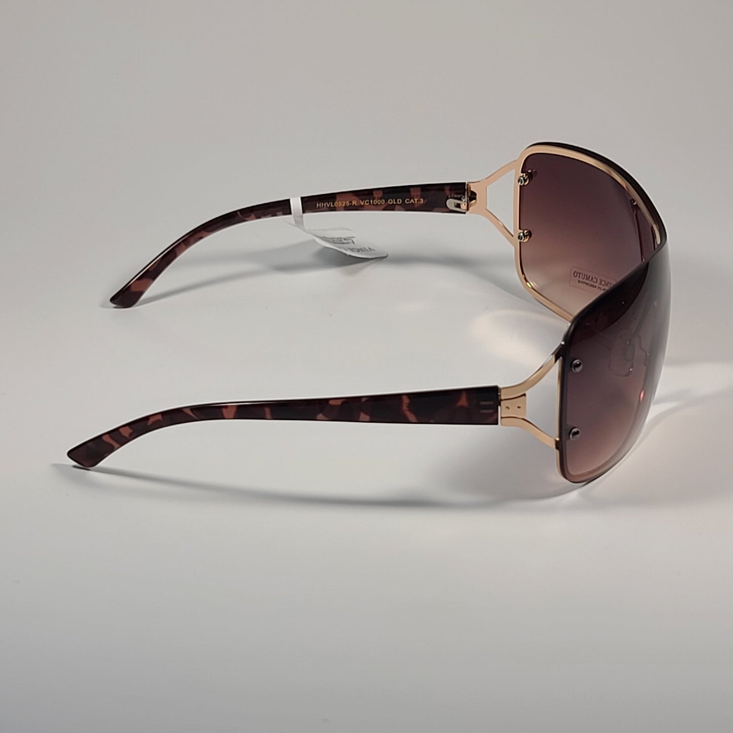 Vince Camuto VC1000 GLD Rimless Shield Sunglasses Gold Brown Frame Brown Gradient Lens - Sunglasses