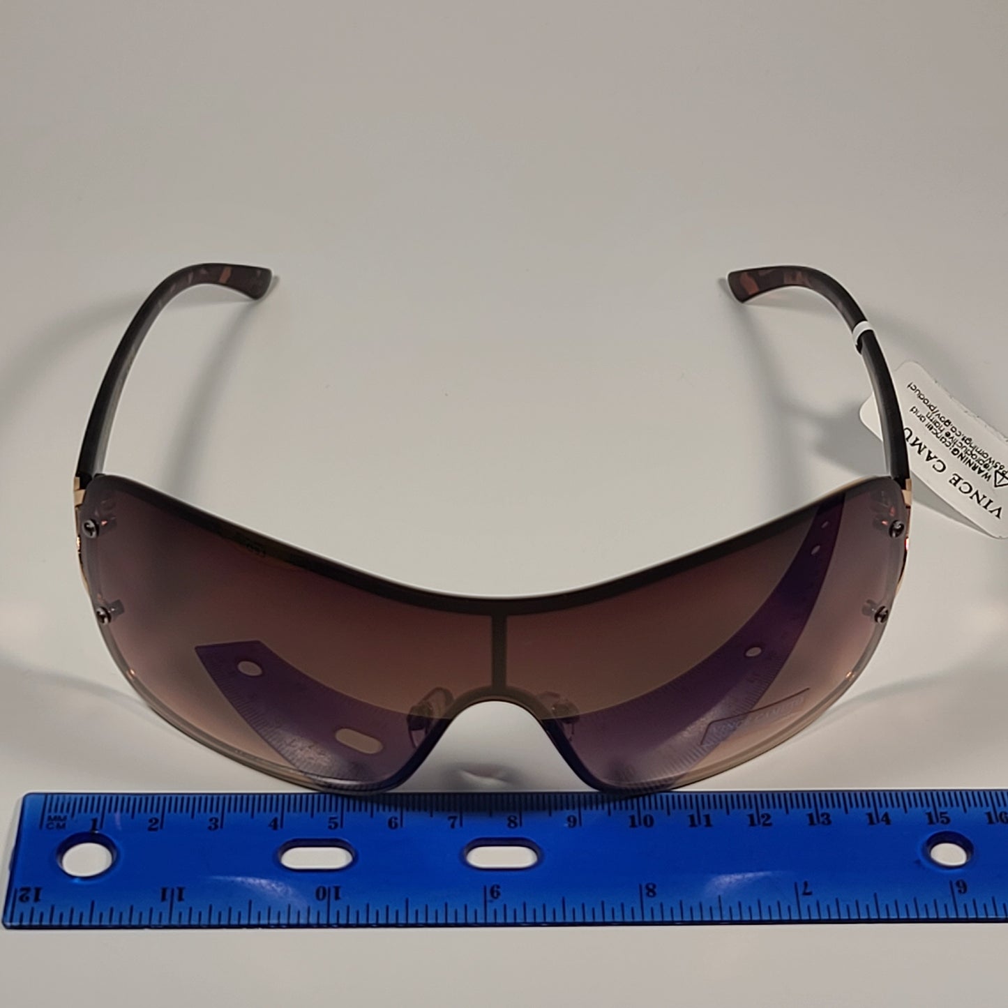 Vince Camuto VC1000 GLD Rimless Shield Sunglasses Gold Brown Frame Brown Gradient Lens - Sunglasses