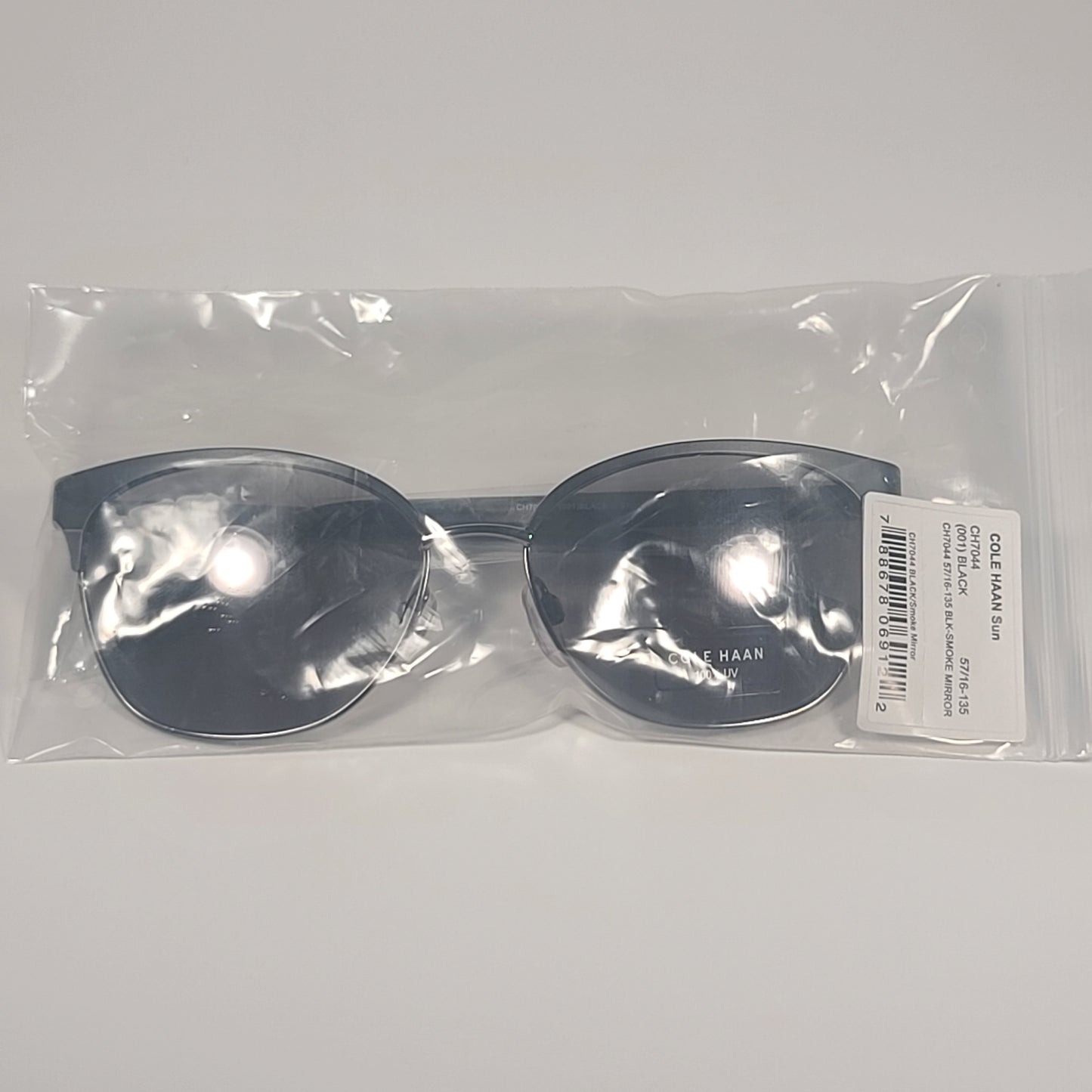 Cole Haan CH7044 001 Cat Eye Sunglasses Black Gray Frame Gray Mirror Lens 57mm
