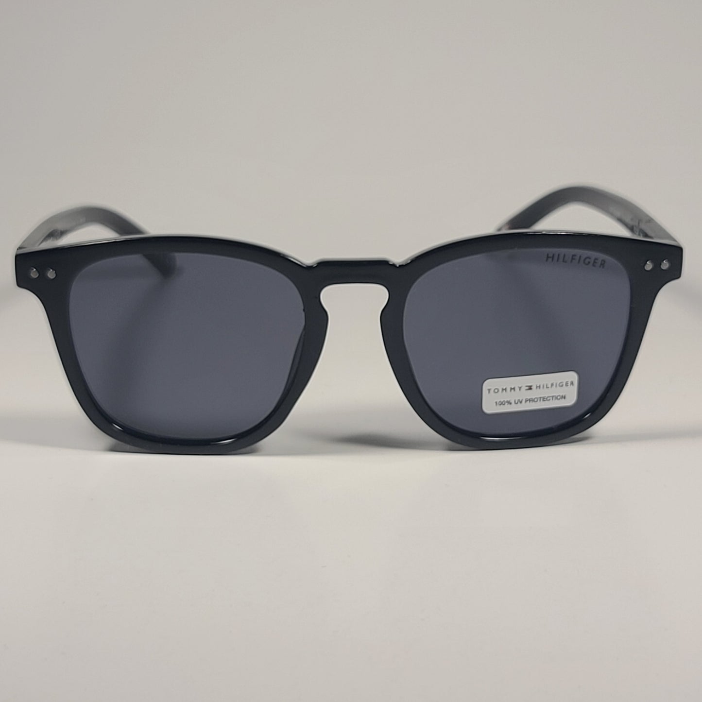 Tommy Hilfiger Raddix Keyhole Sunglasses Shiny Black Frame Gray Lens - Sunglasses