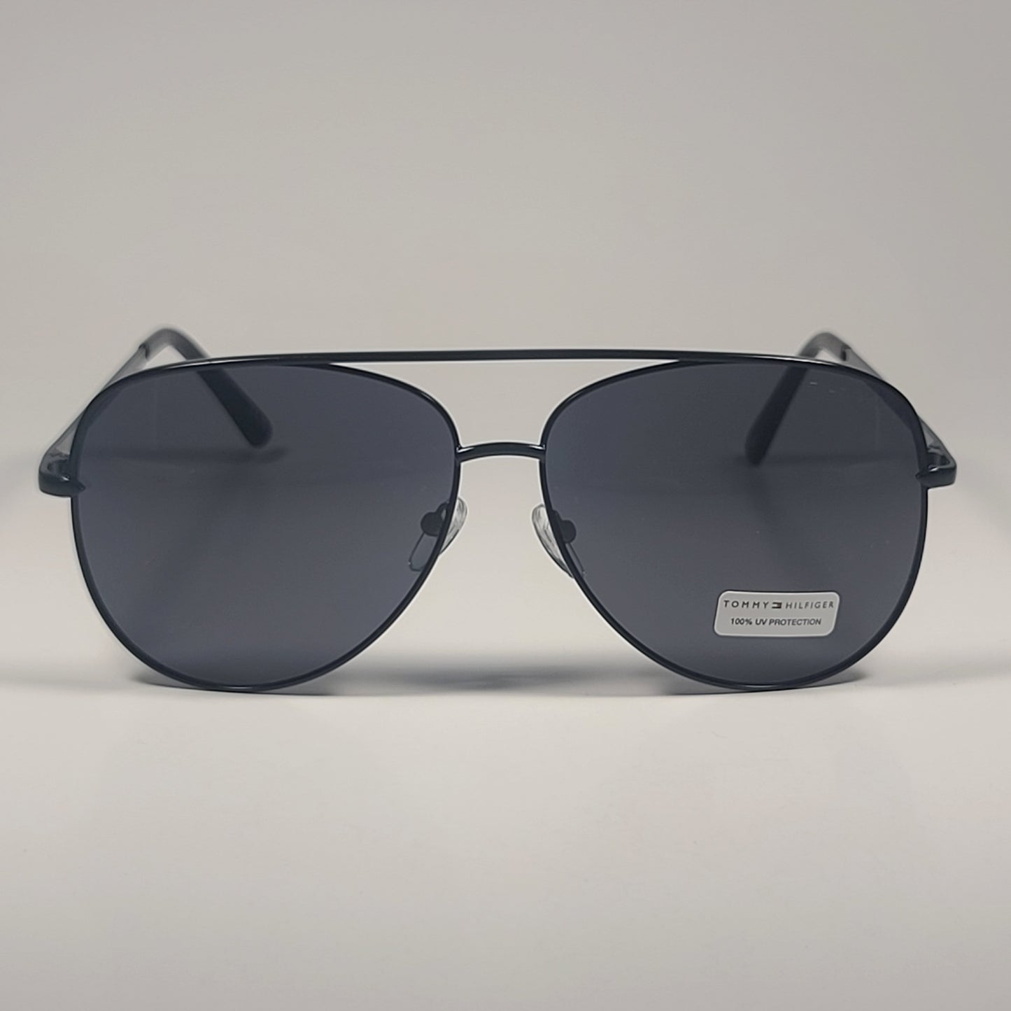 Tommy Hilfiger ’Sully’ MM OM594 Aviator Sunglasses Shiny Black Metal Gray Lens - Sunglasses