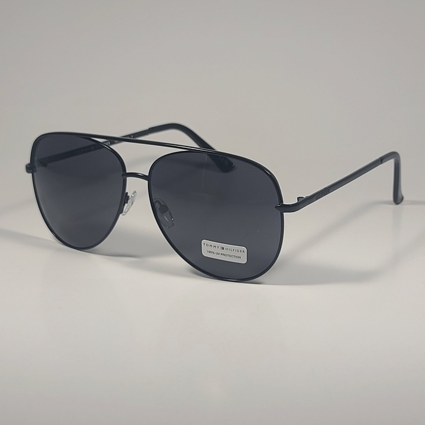 Tommy Hilfiger ’Sully’ MM OM594 Aviator Sunglasses Shiny Black Metal Gray Lens - Sunglasses