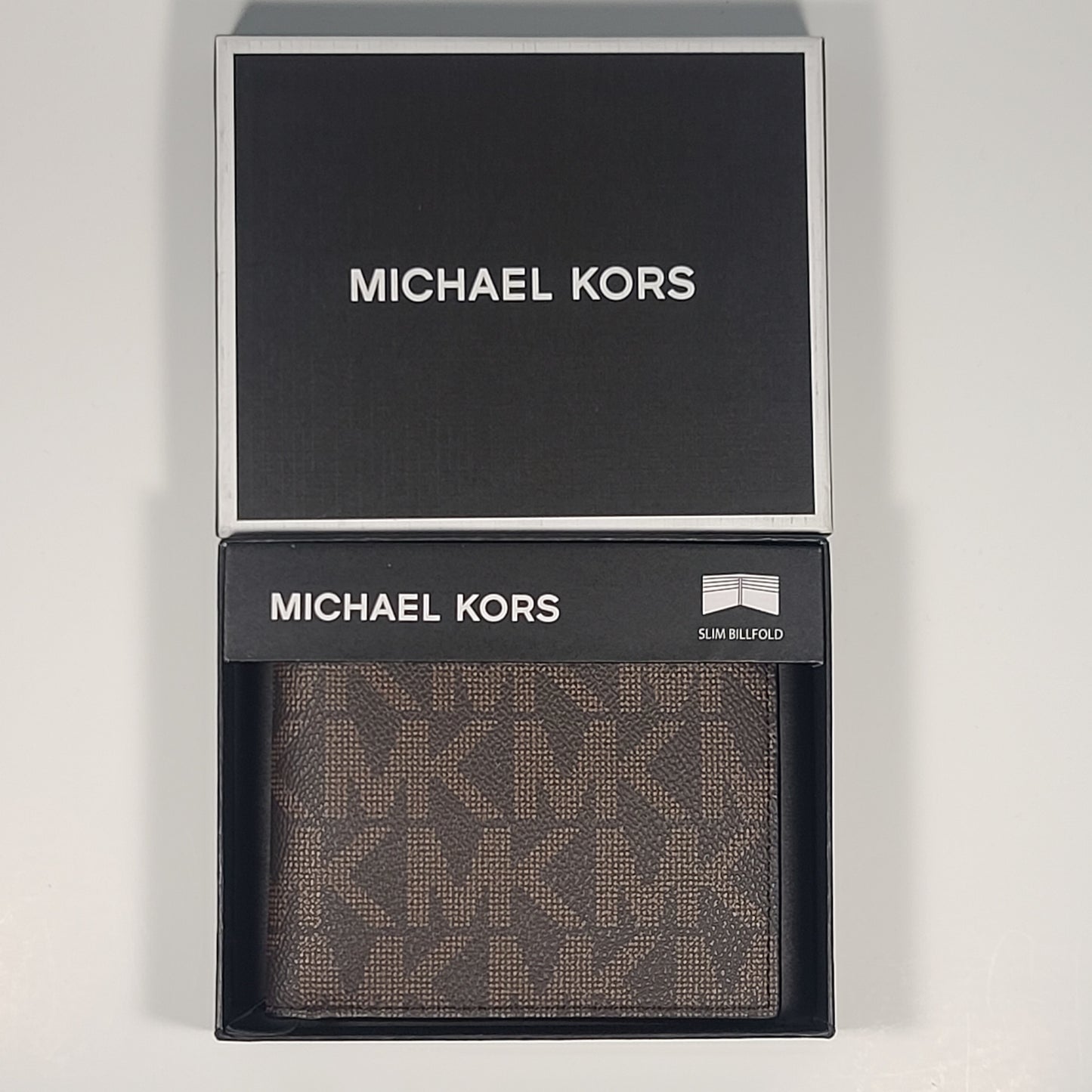Michael Kors Men’s ’Jet Set’ Bifold Black Brown MK Canvas Slim Billfold Wallet 86F2SMNF5B - Wallets