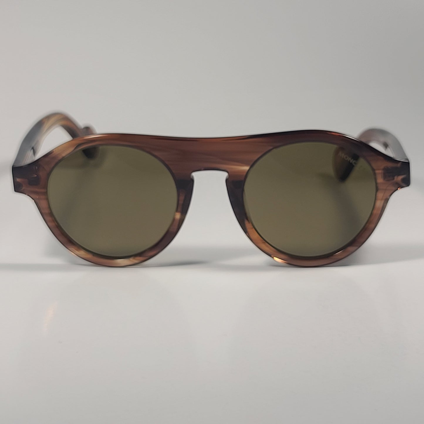 Moncler Round Pilot Sunglasses Dark Brown Frame Olive Lens ML0039 47J 48mm - Sunglasses