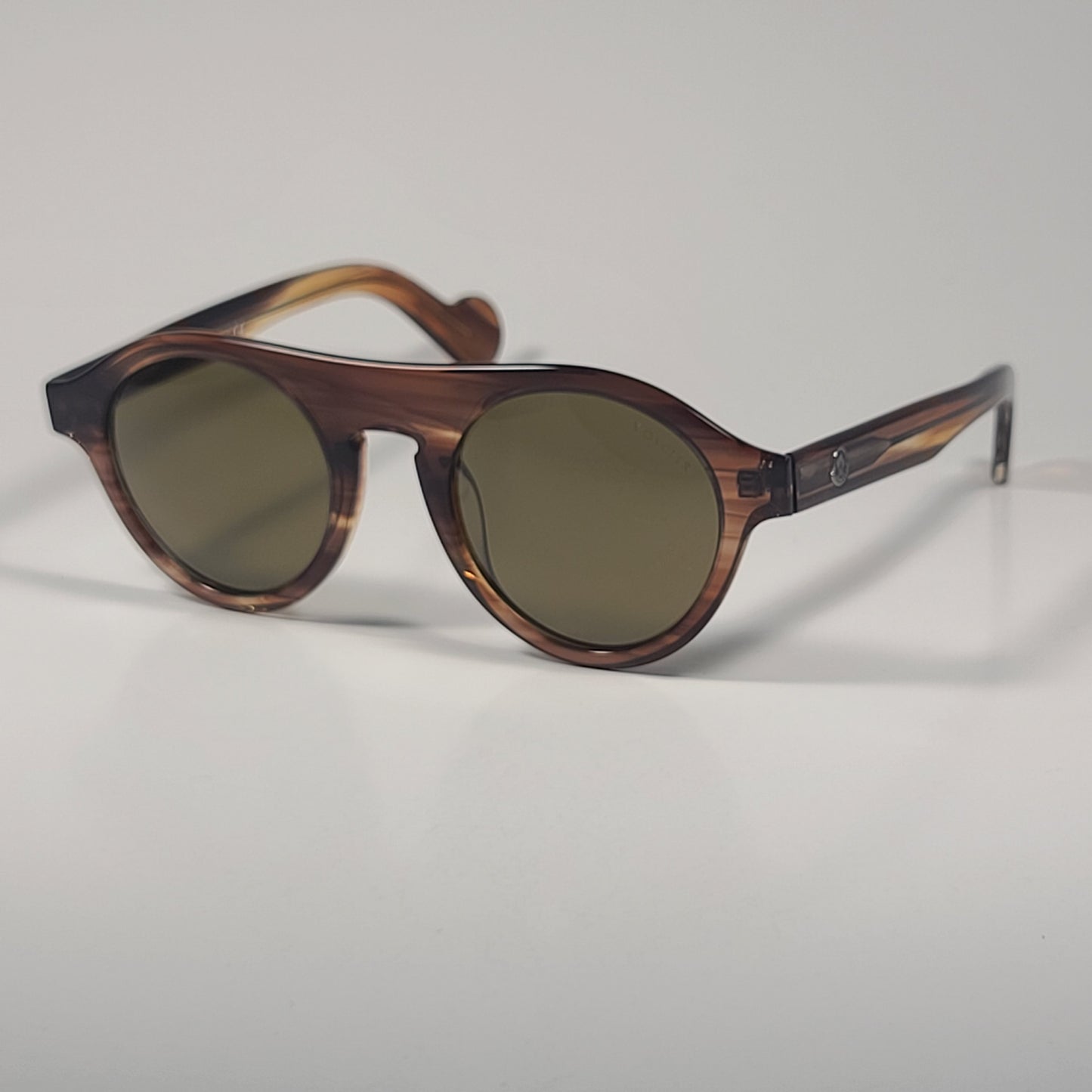 Moncler Round Pilot Sunglasses Dark Brown Frame Olive Lens ML0039 47J 48mm - Sunglasses