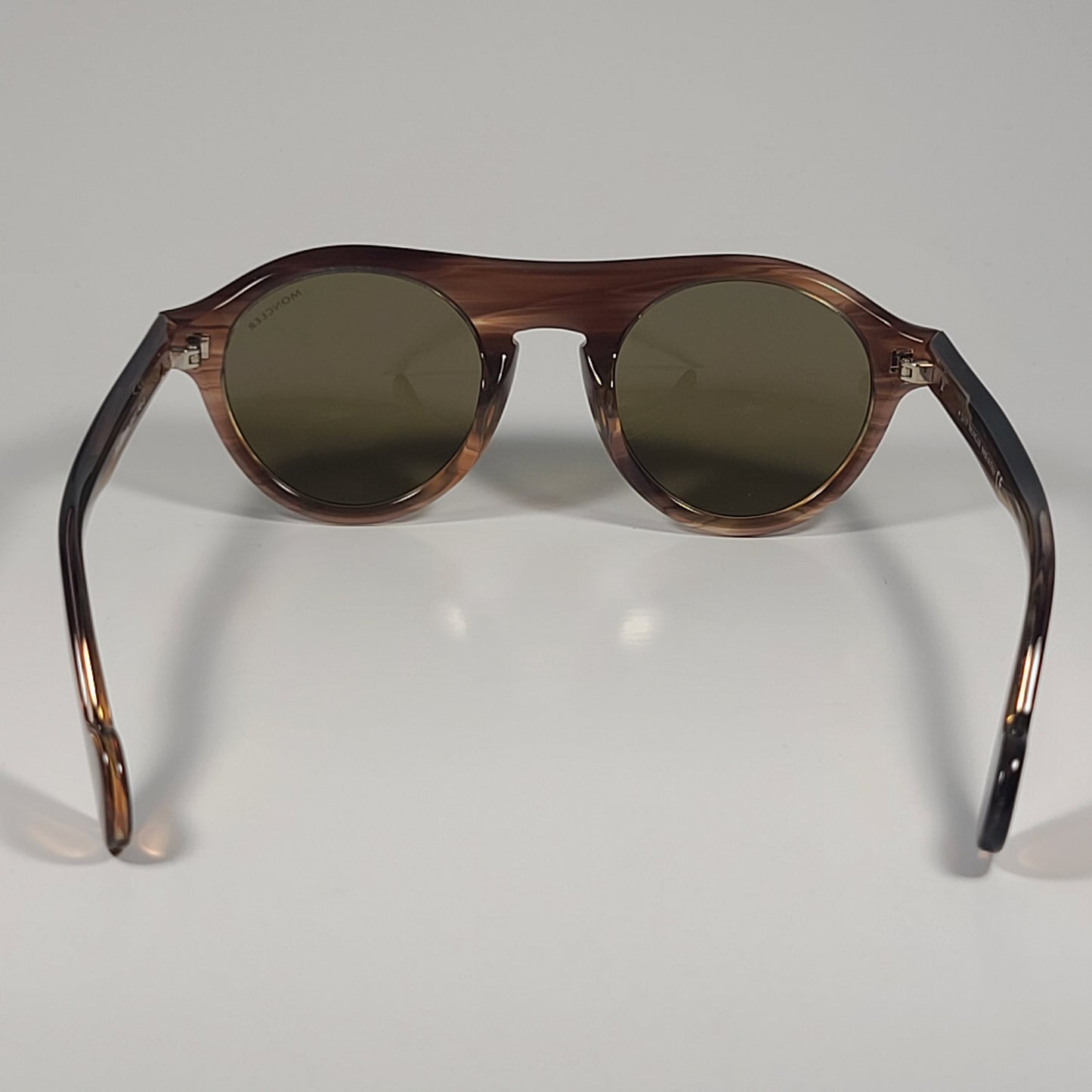Moncler Round Pilot Sunglasses Dark Brown Frame Olive Lens ML0039 47J 48mm - Sunglasses