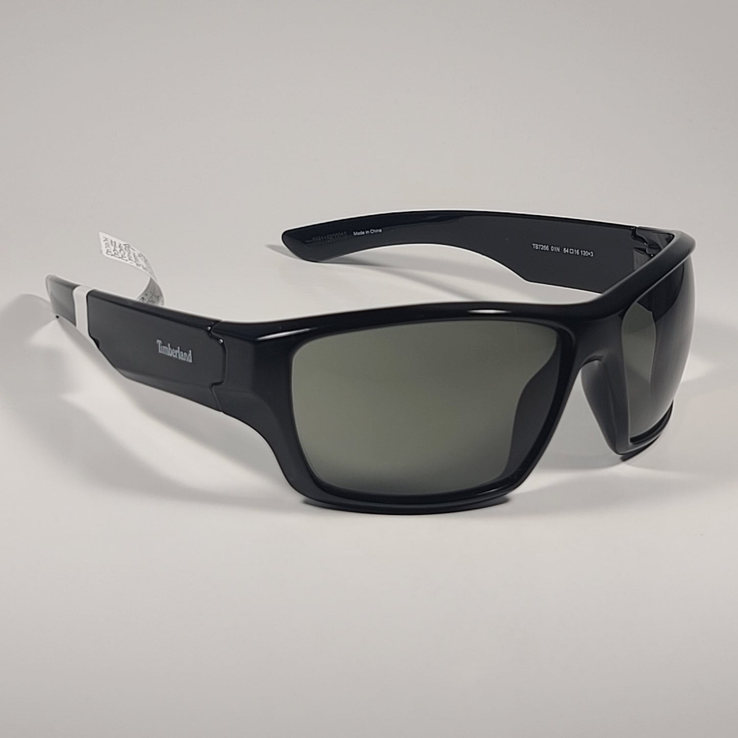Timberland Sport Wrap Sunglasses Shiny Black With Green Lens TB7266 01N 64mm - Sunglasses