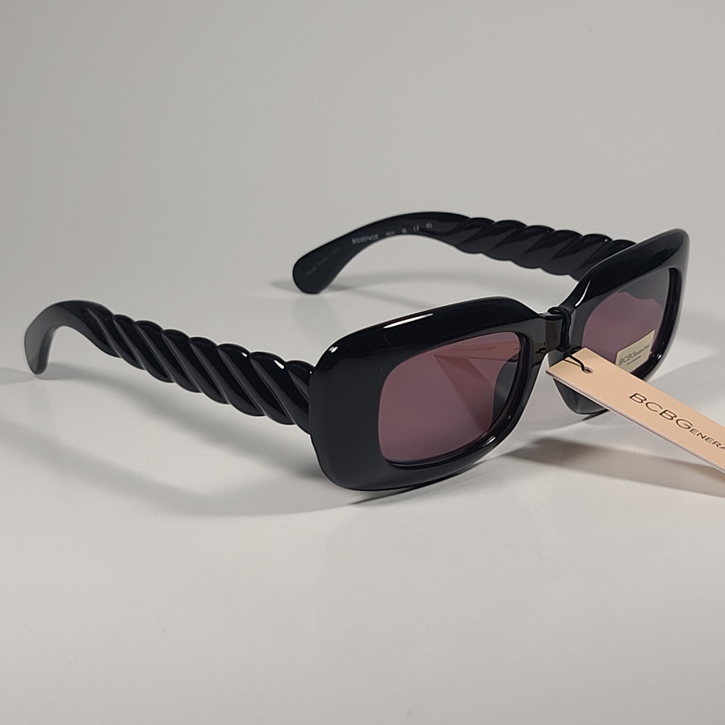 BCBGeneration Rectangle Twist Sunglasses Black Frame Blush Lens BG3074CE 001 - Sunglasses
